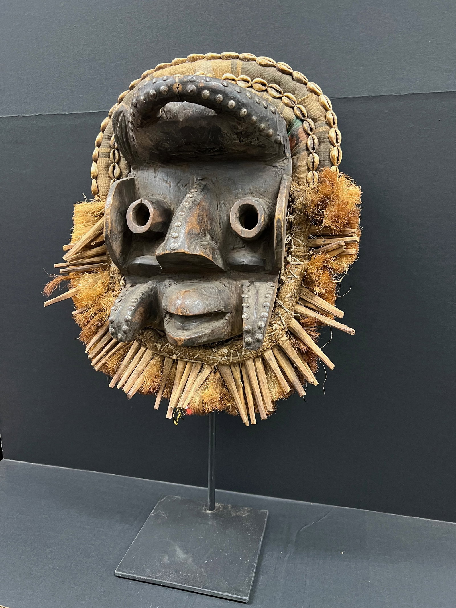 African Tribal Art Carved Wood Dan Guere Mask with Display Stand - 4