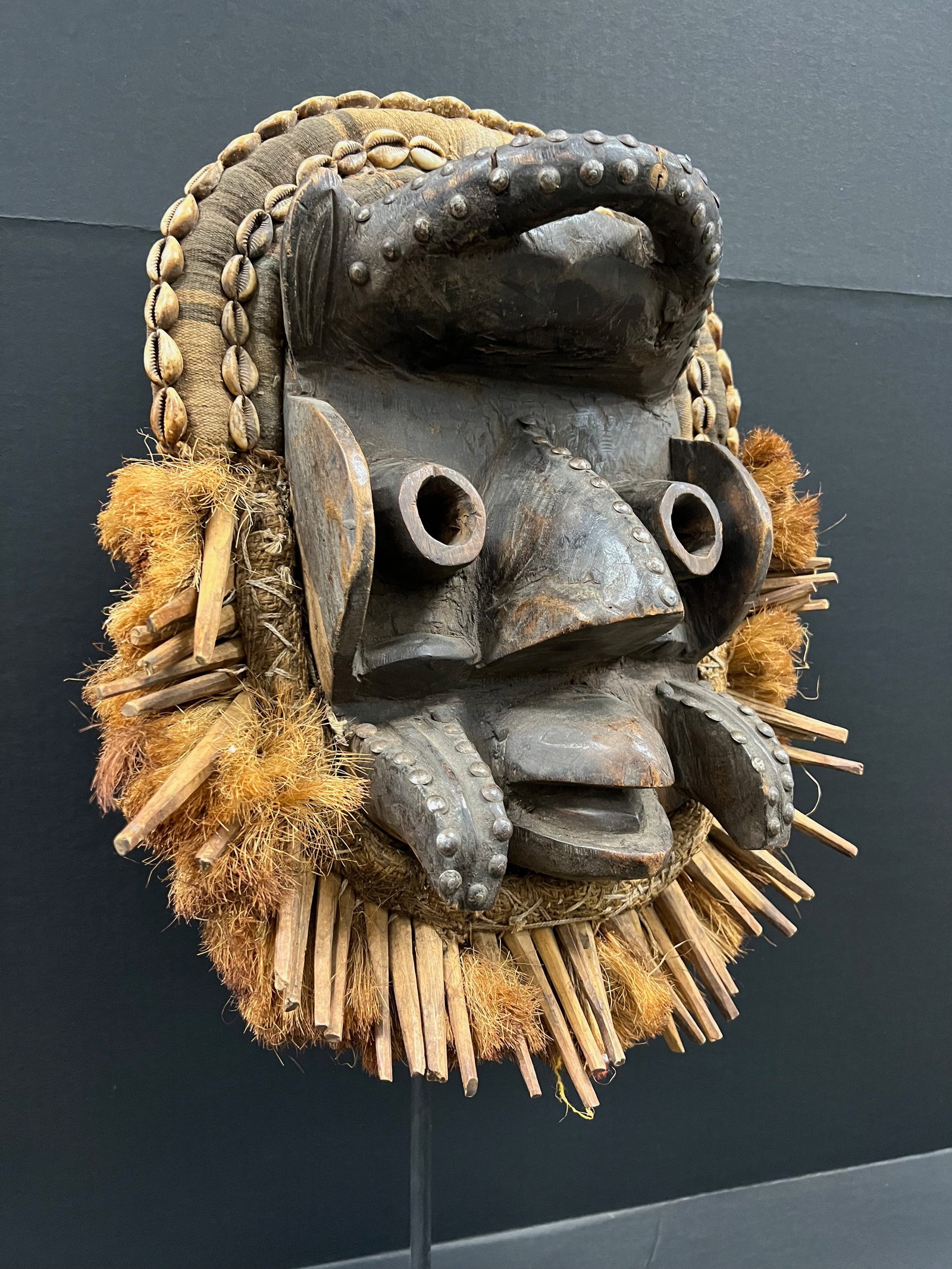 African Tribal Art Carved Wood Dan Guere Mask with Display Stand - 5