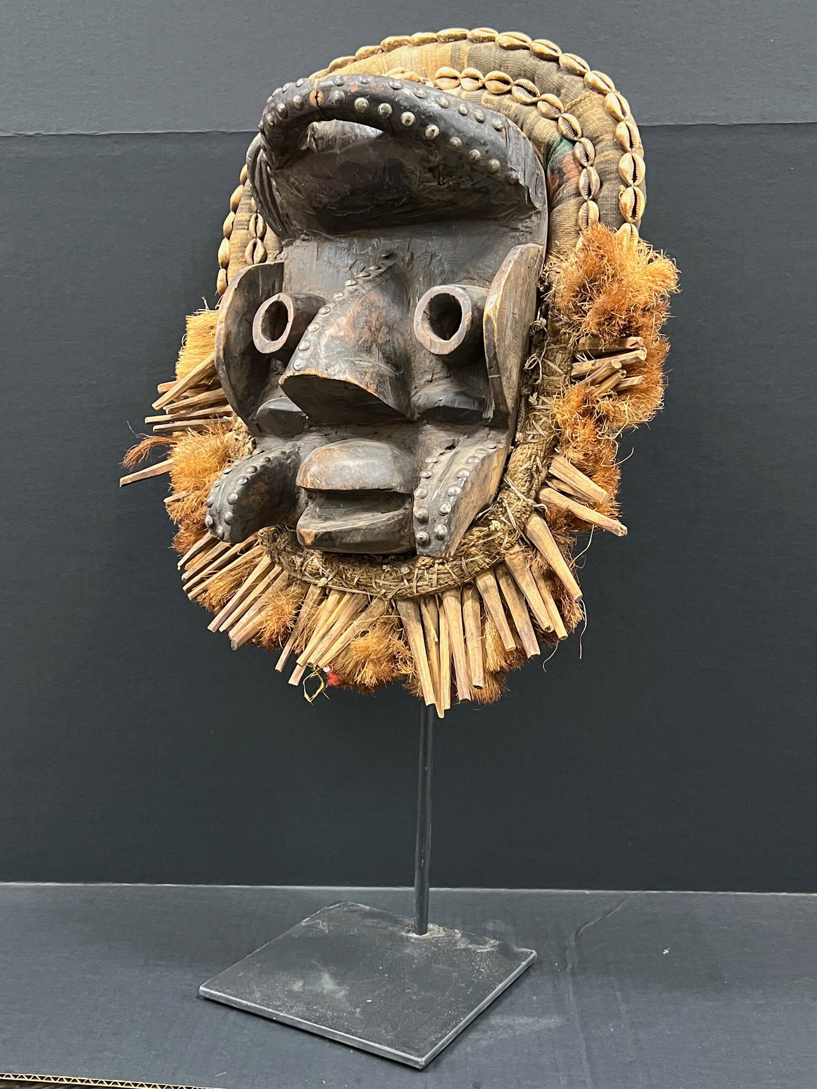 African Tribal Art Carved Wood Dan Guere Mask with Display Stand - 7