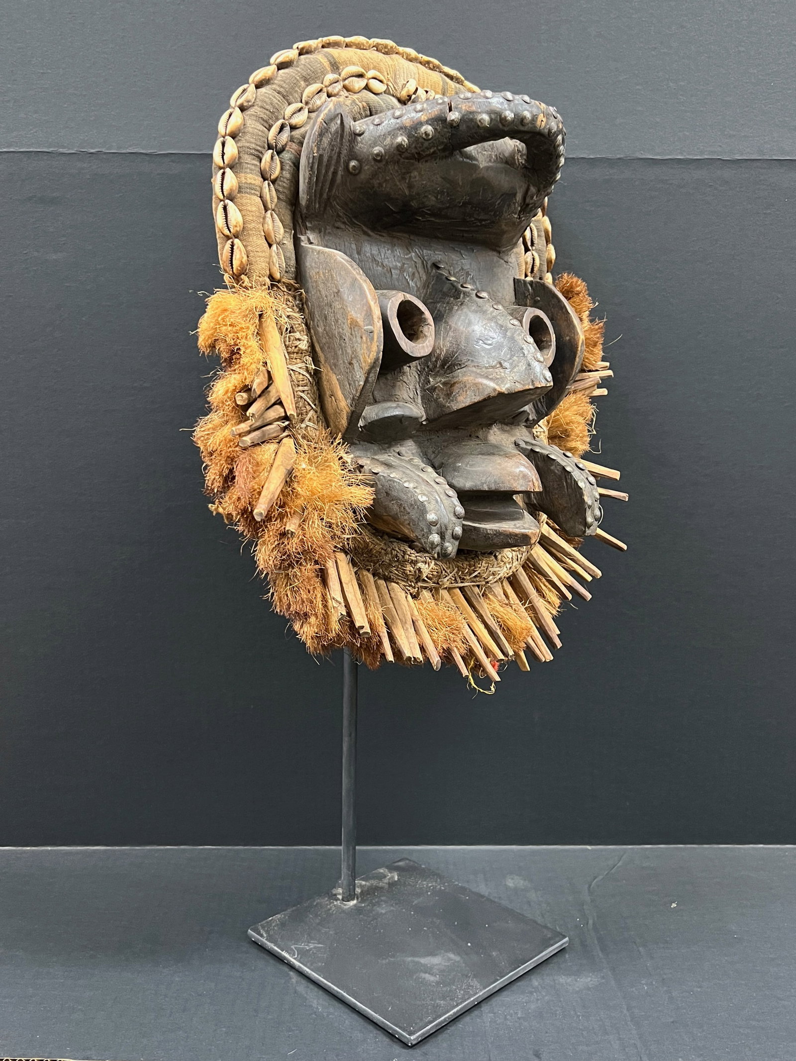 African Tribal Art Carved Wood Dan Guere Mask with Display Stand - 8
