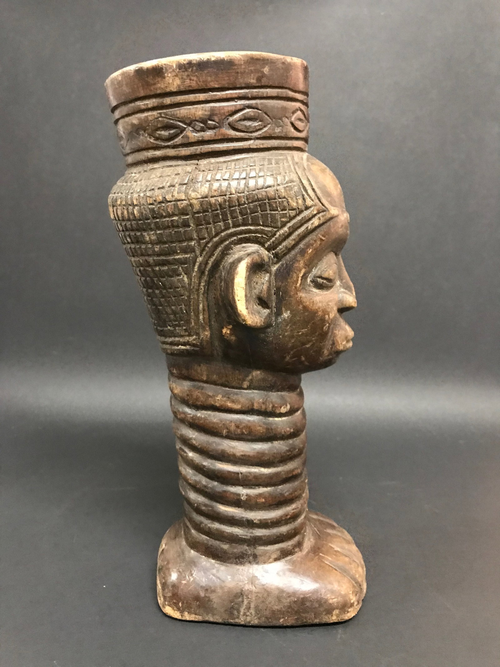 African Tribal Art Carved Wood Kuba Palm Wine Cup - 3