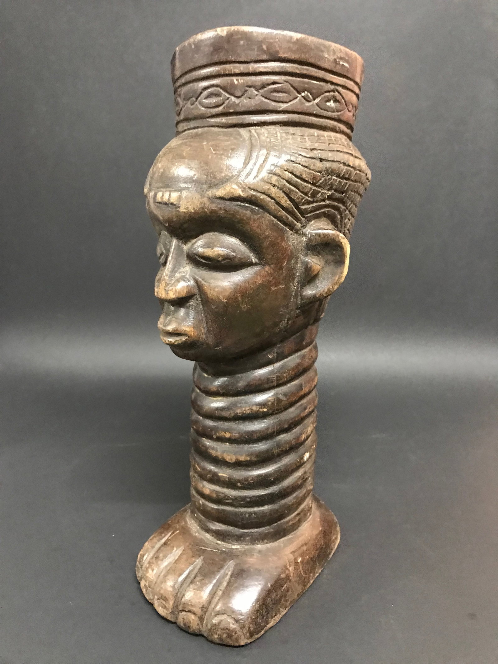 African Tribal Art Carved Wood Kuba Palm Wine Cup - 4