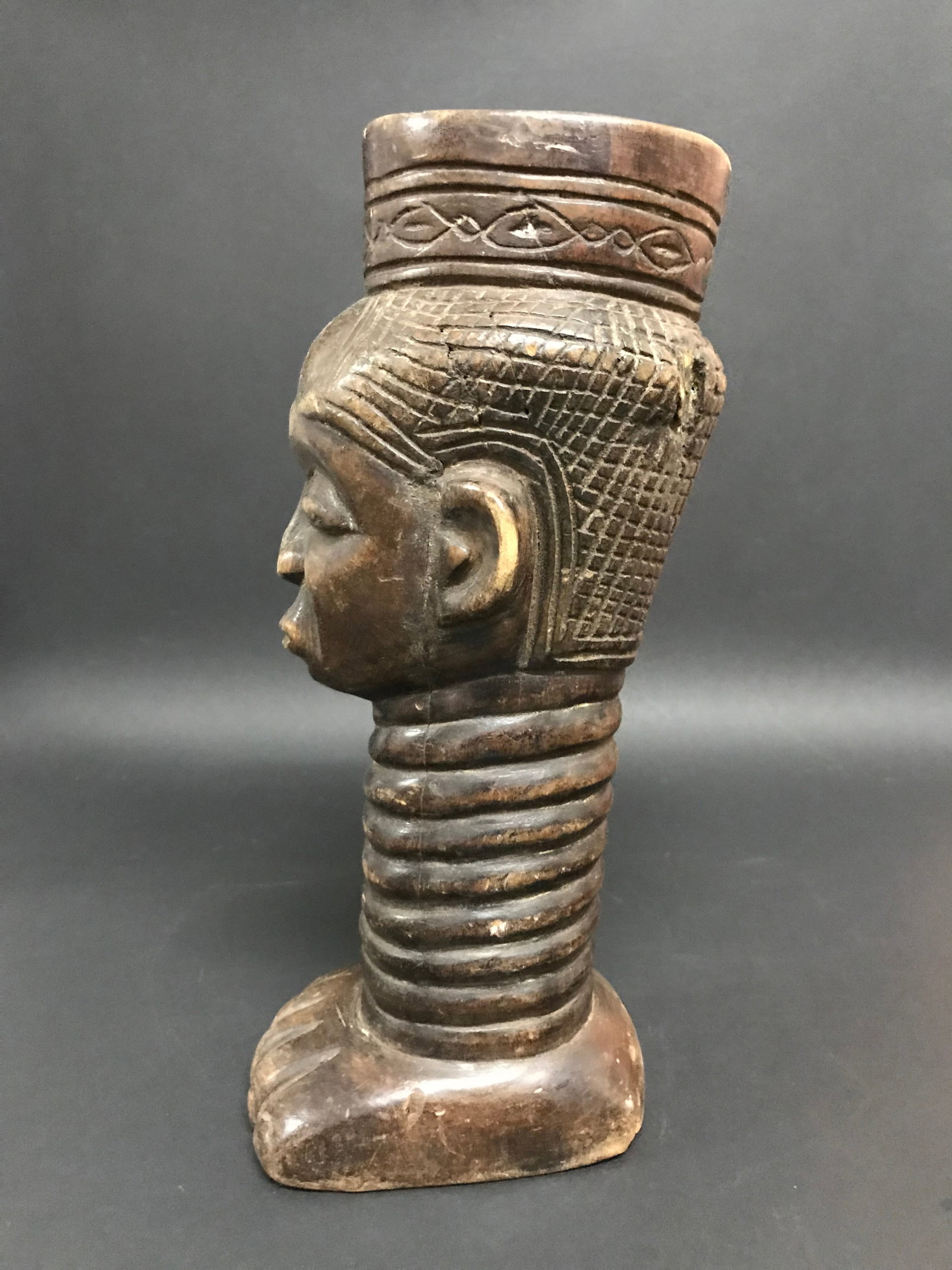 African Tribal Art Carved Wood Kuba Palm Wine Cup - 5