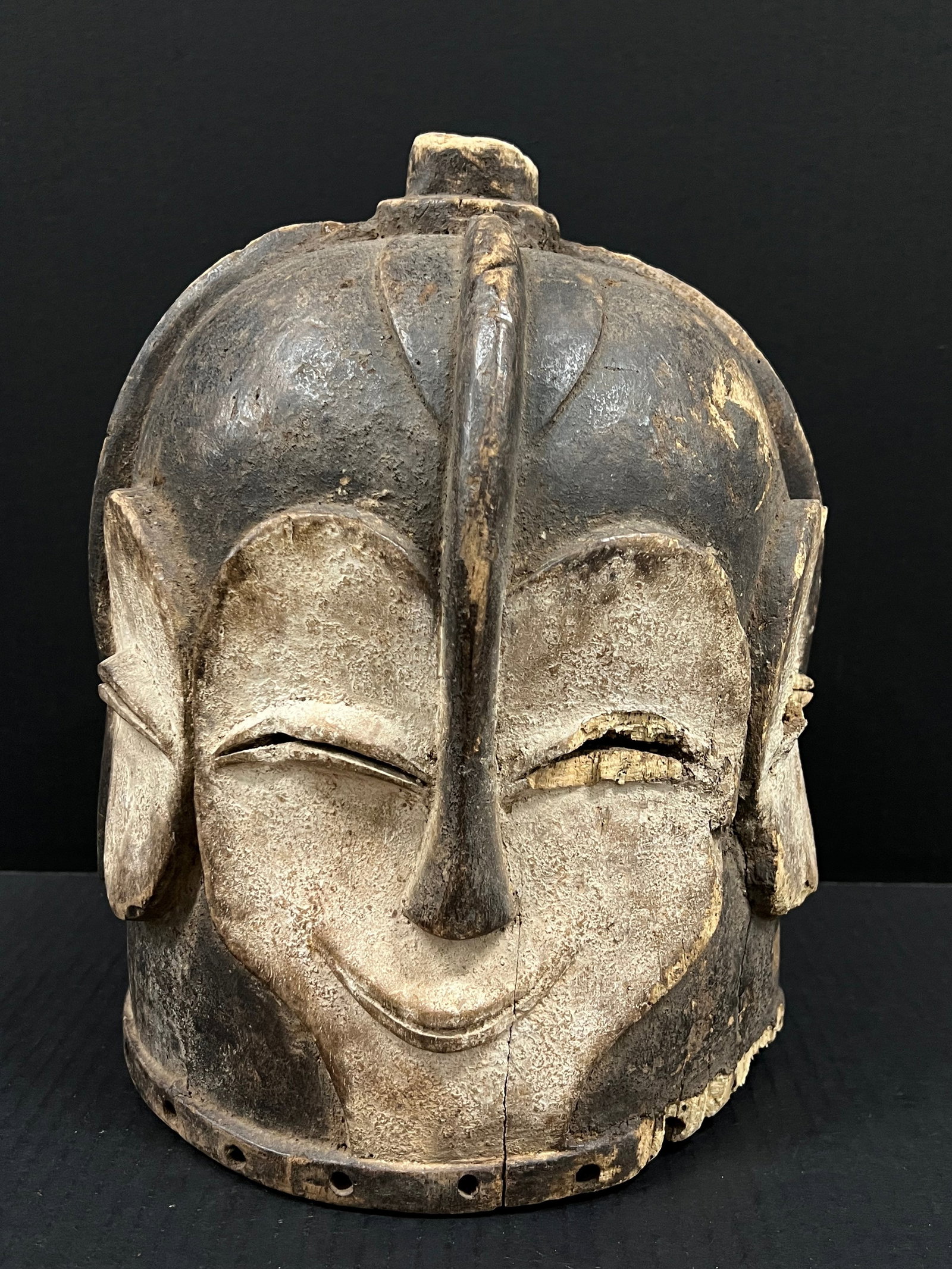 African Tribal Art Carved Wood Kwele Helmet Mask - 5