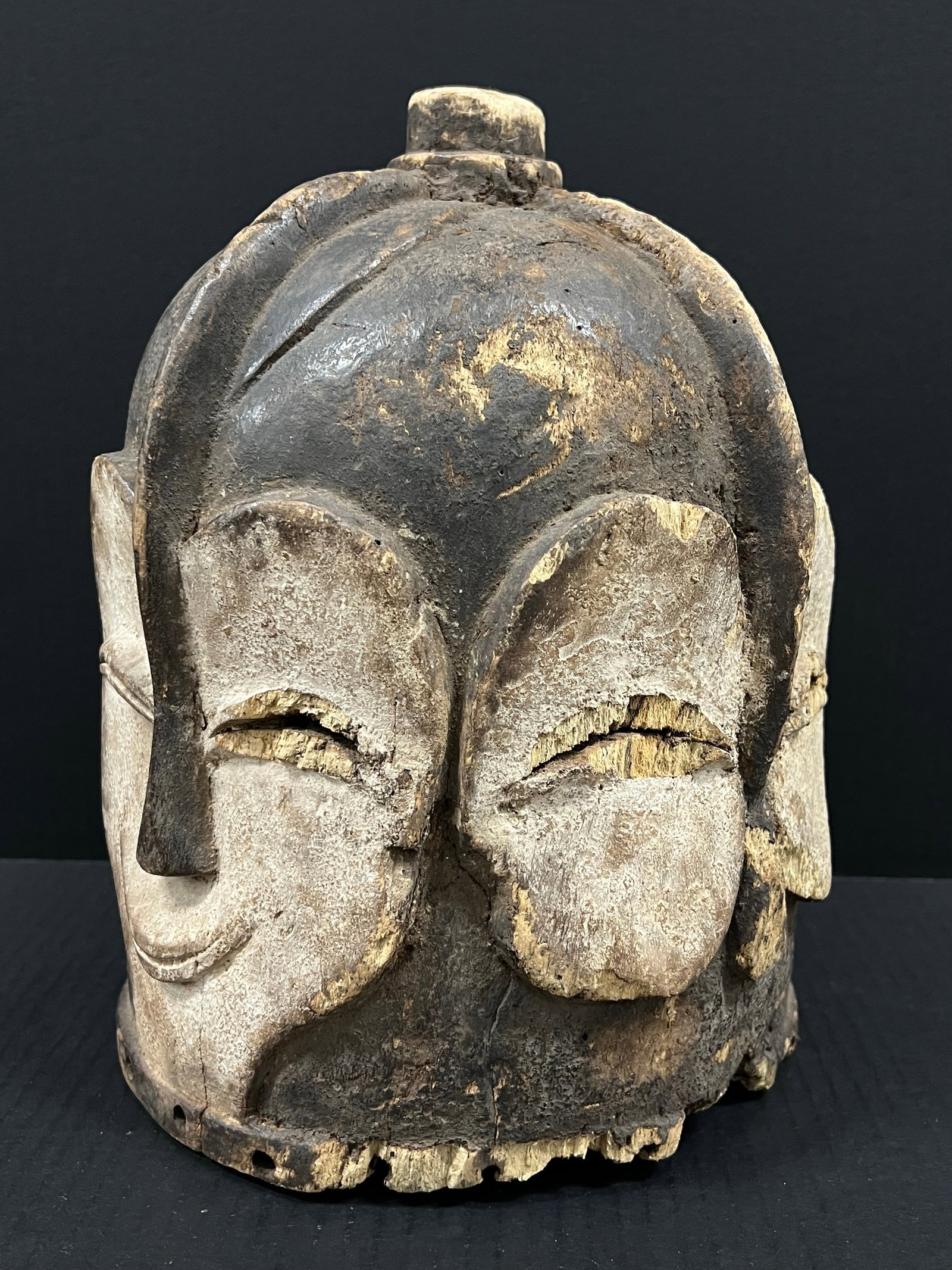 African Tribal Art Carved Wood Kwele Helmet Mask - 6