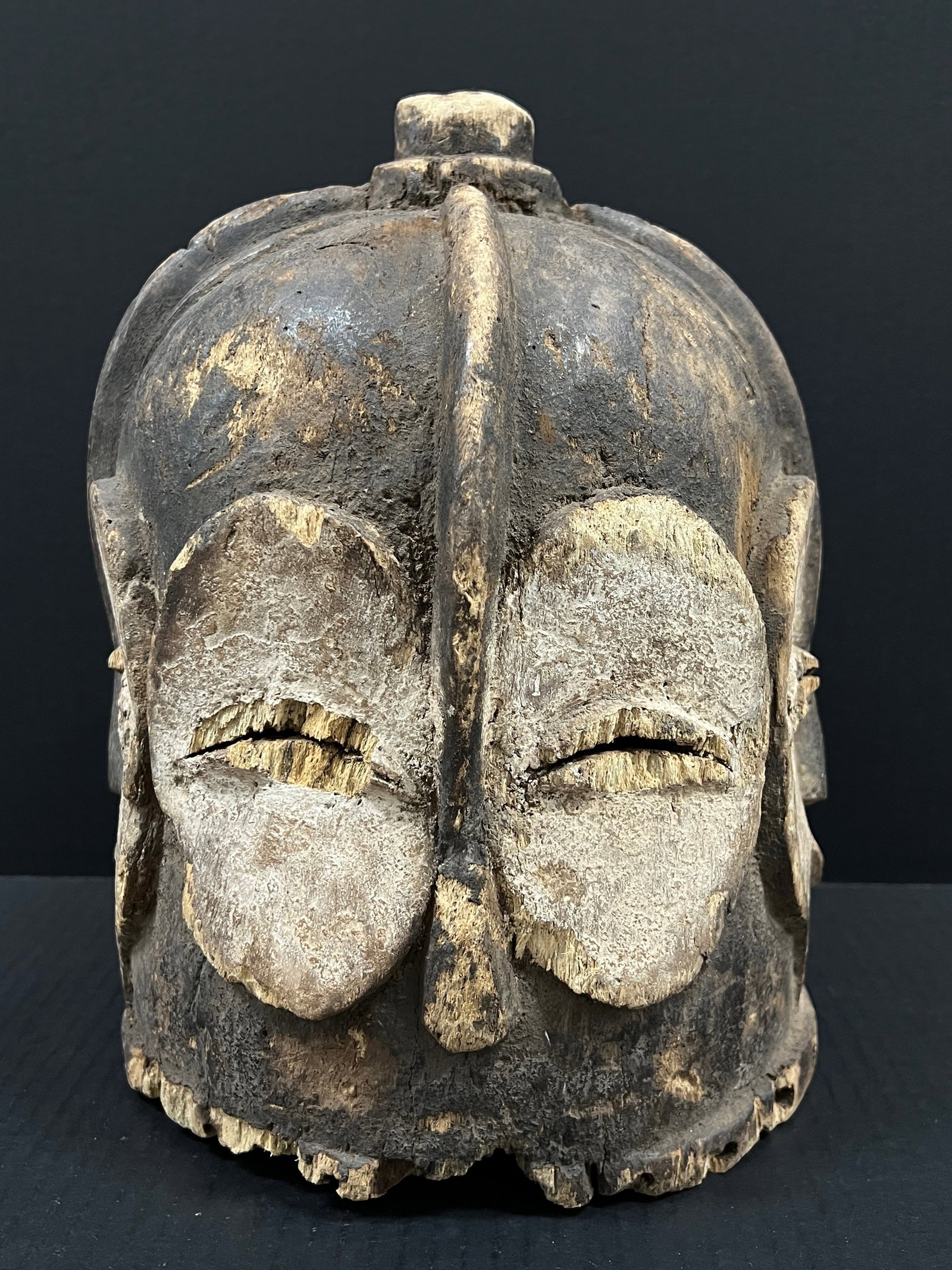 African Tribal Art Carved Wood Kwele Helmet Mask - 7