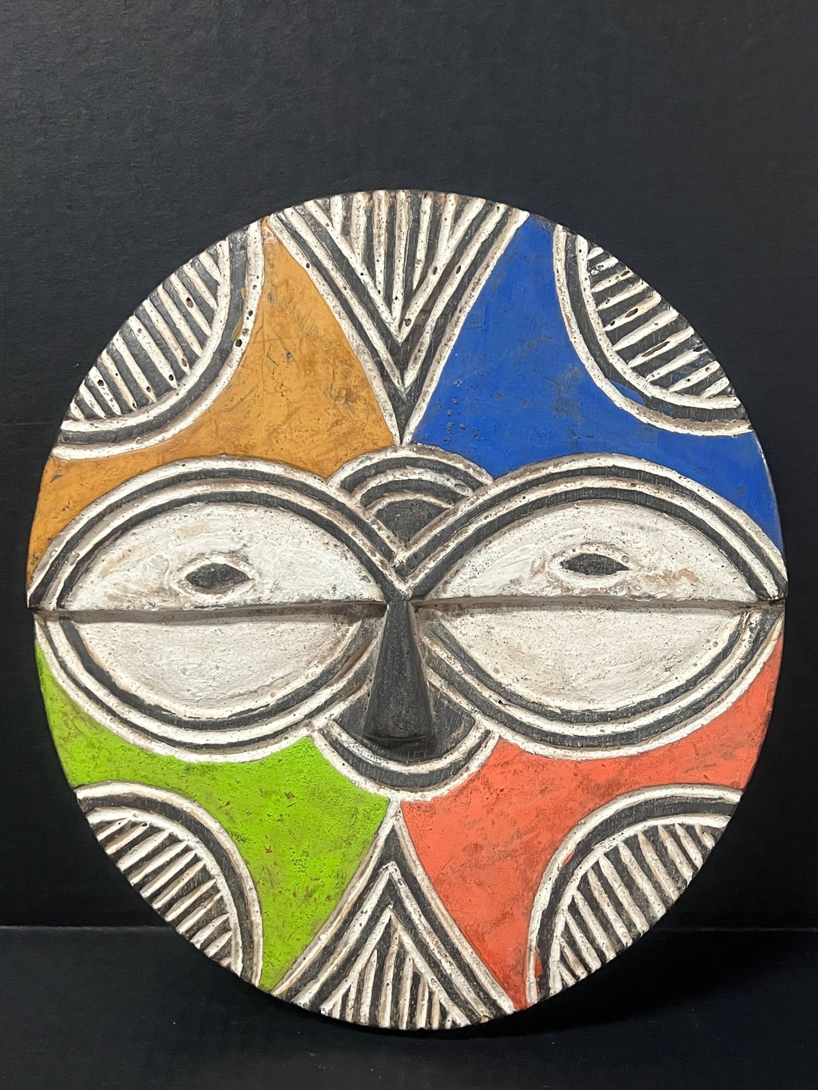 African Tribal Art Carved Wood Teke Mask: Title: Teke Mask Date/Period: Late 20th Century Materials: Wood Size: 10" h x 10" w Reserve: $80.00 Shipping: Domestic: Flat-rate of $30.00 to anywhere within the contiguous U.S. International: Foreig