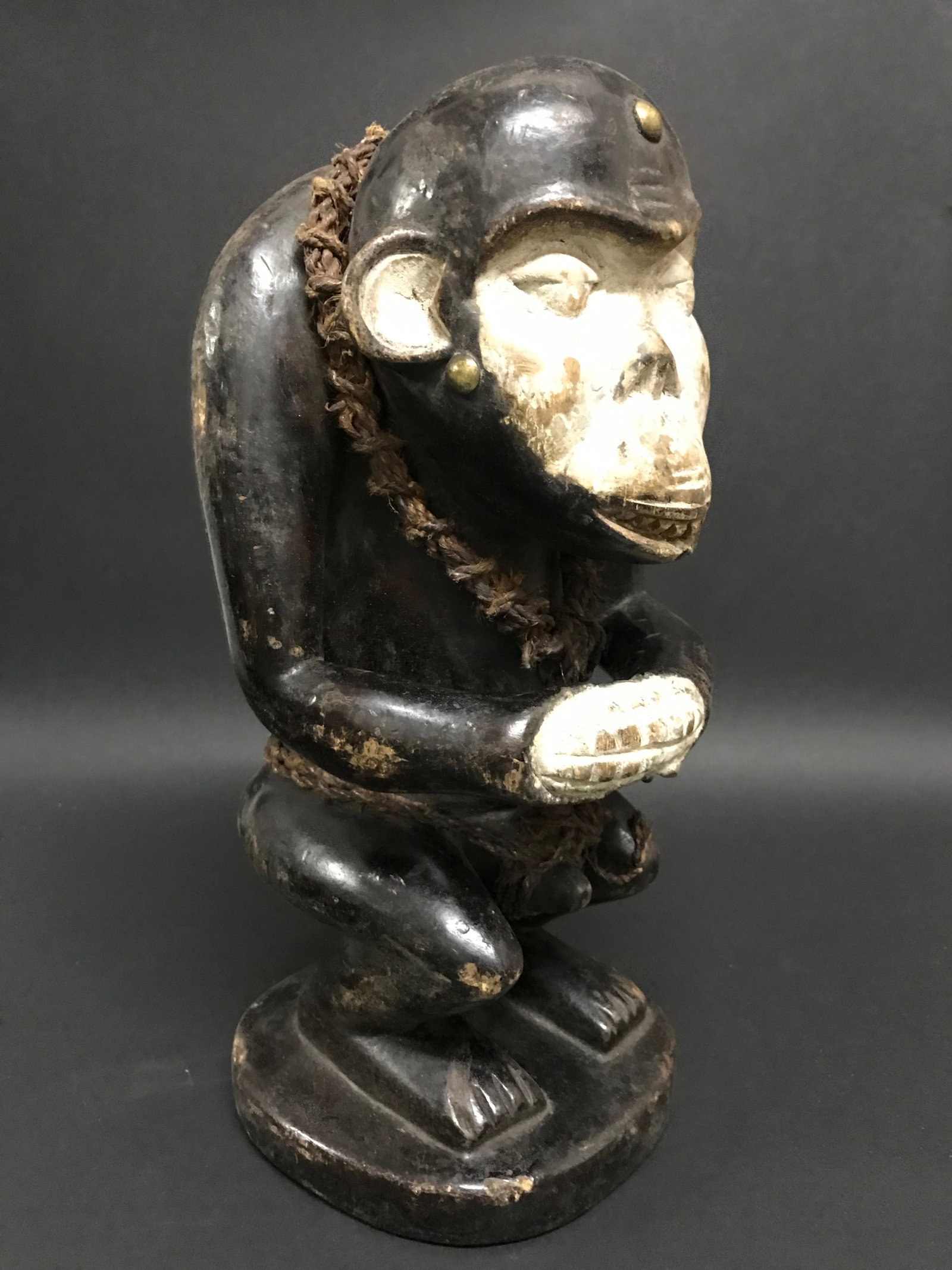 African Tribal Art Carved Wood Bulu Monkey Statue - 3