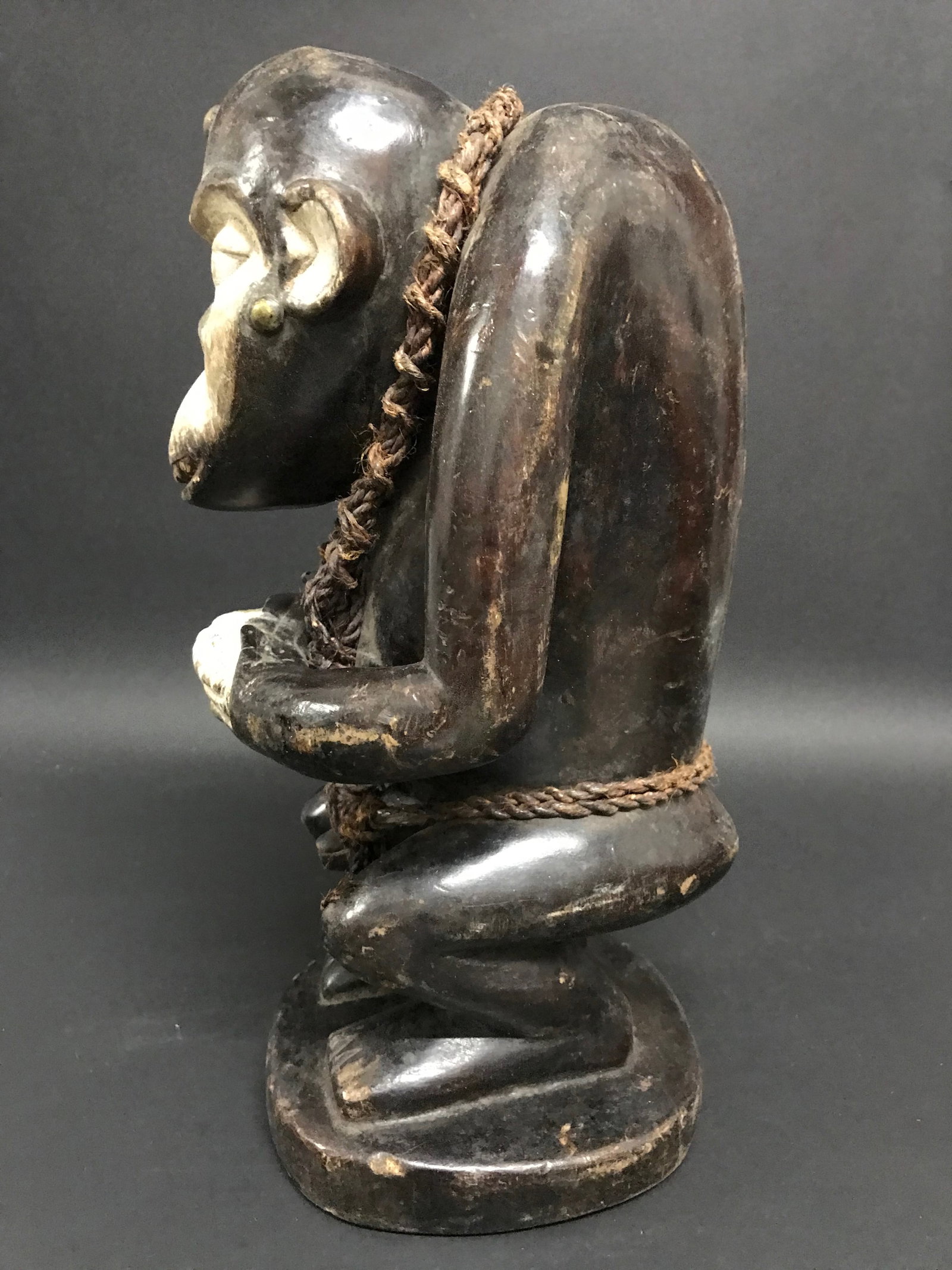 African Tribal Art Carved Wood Bulu Monkey Statue - 5