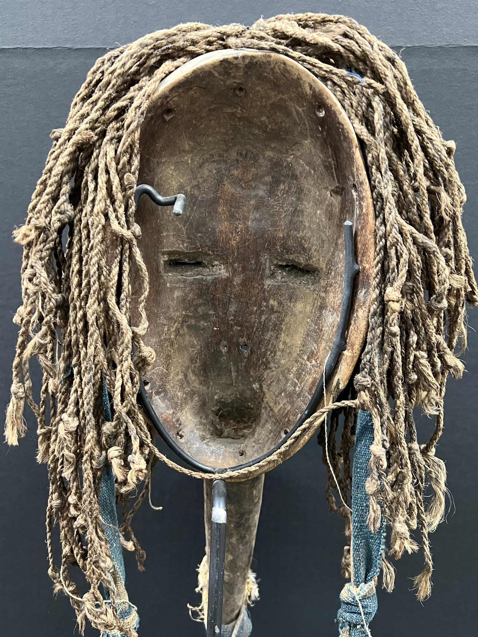 African Tribal Art Carved Wood Dan Beak Mask with Display Stand - 10