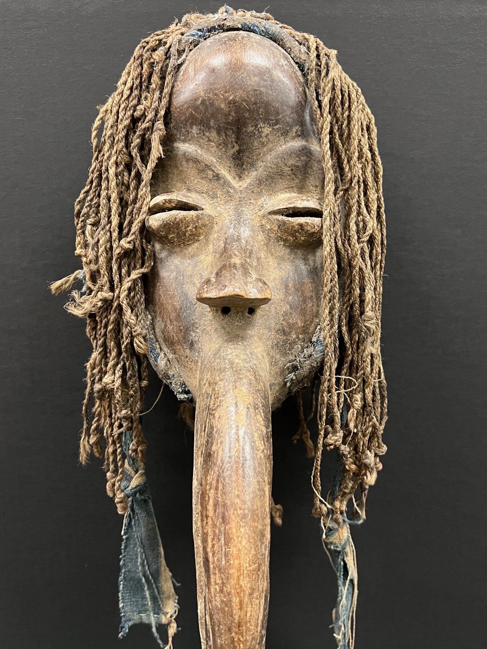 African Tribal Art Carved Wood Dan Beak Mask with Display Stand - 2