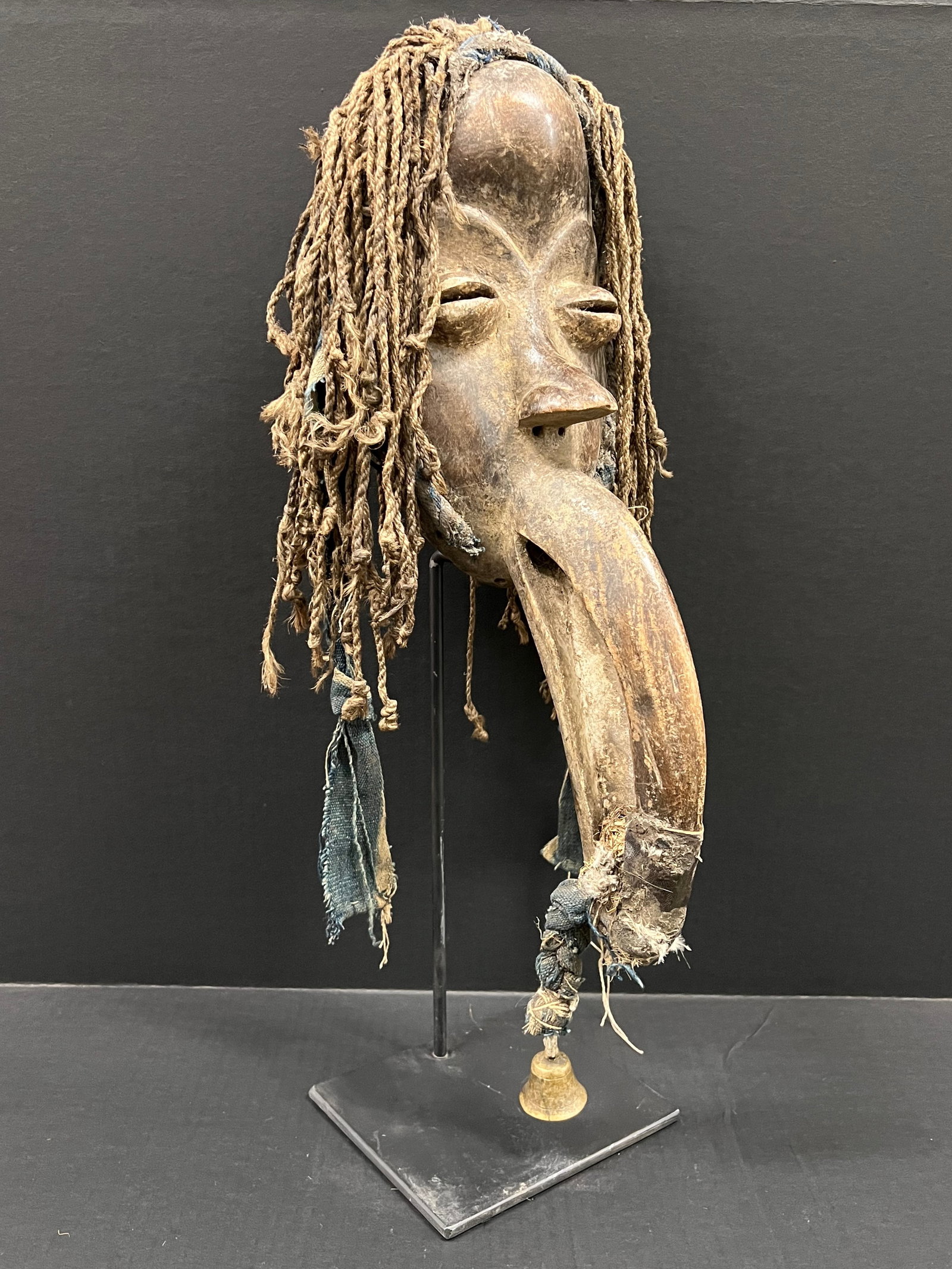 African Tribal Art Carved Wood Dan Beak Mask with Display Stand - 3