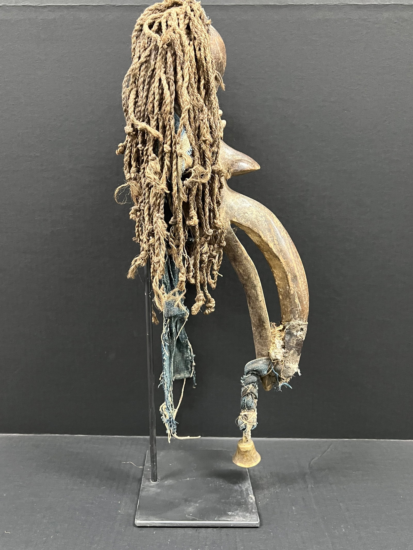 African Tribal Art Carved Wood Dan Beak Mask with Display Stand - 5