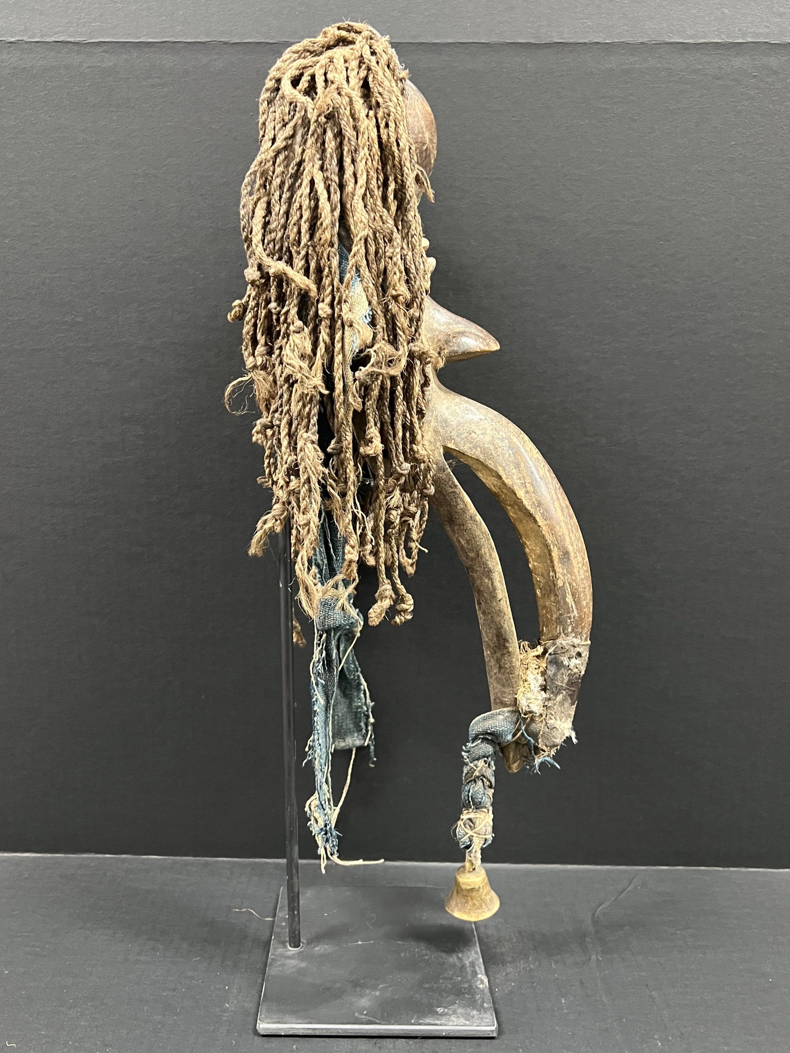 African Tribal Art Carved Wood Dan Beak Mask with Display Stand - 6