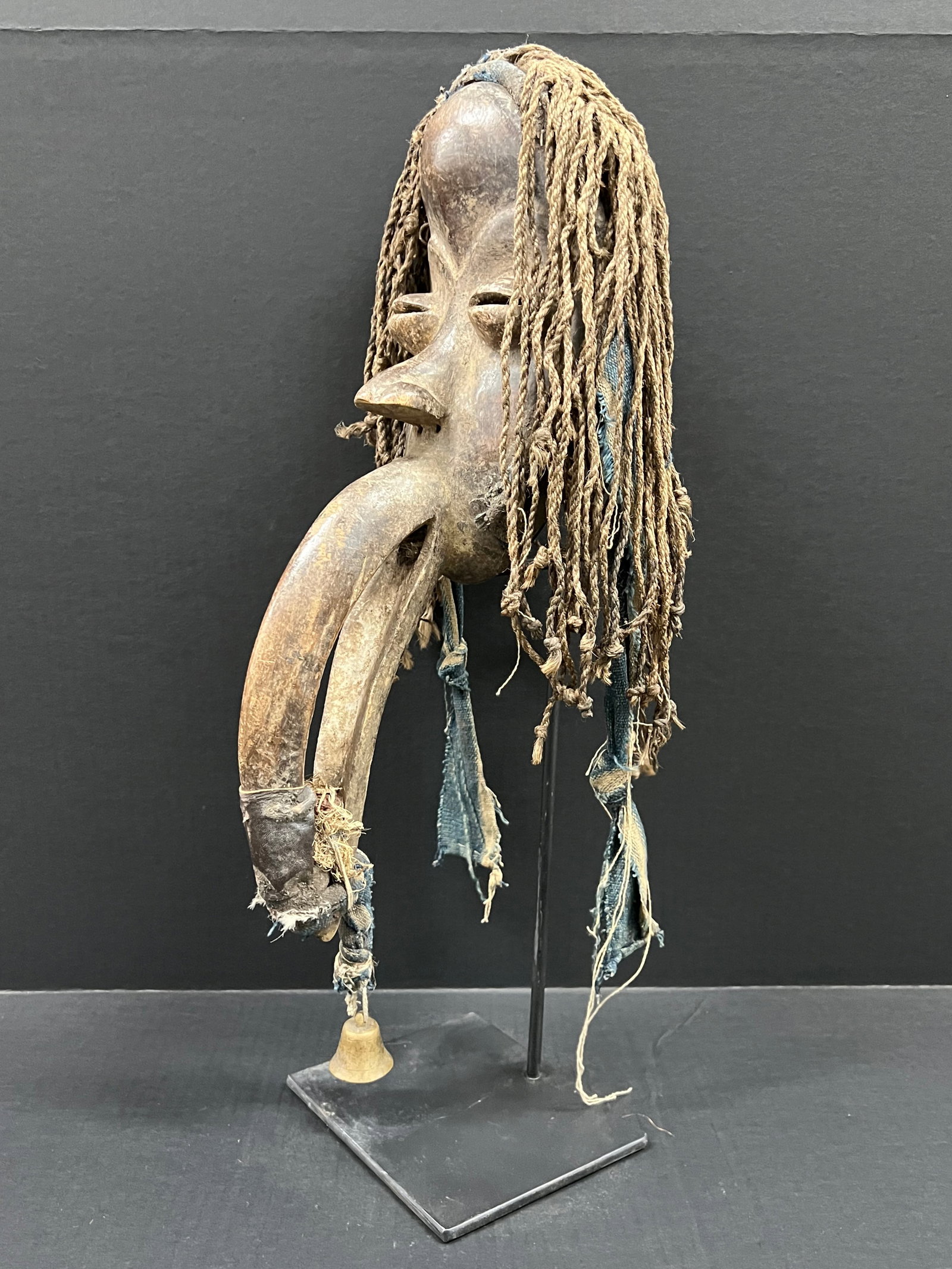 African Tribal Art Carved Wood Dan Beak Mask with Display Stand - 7