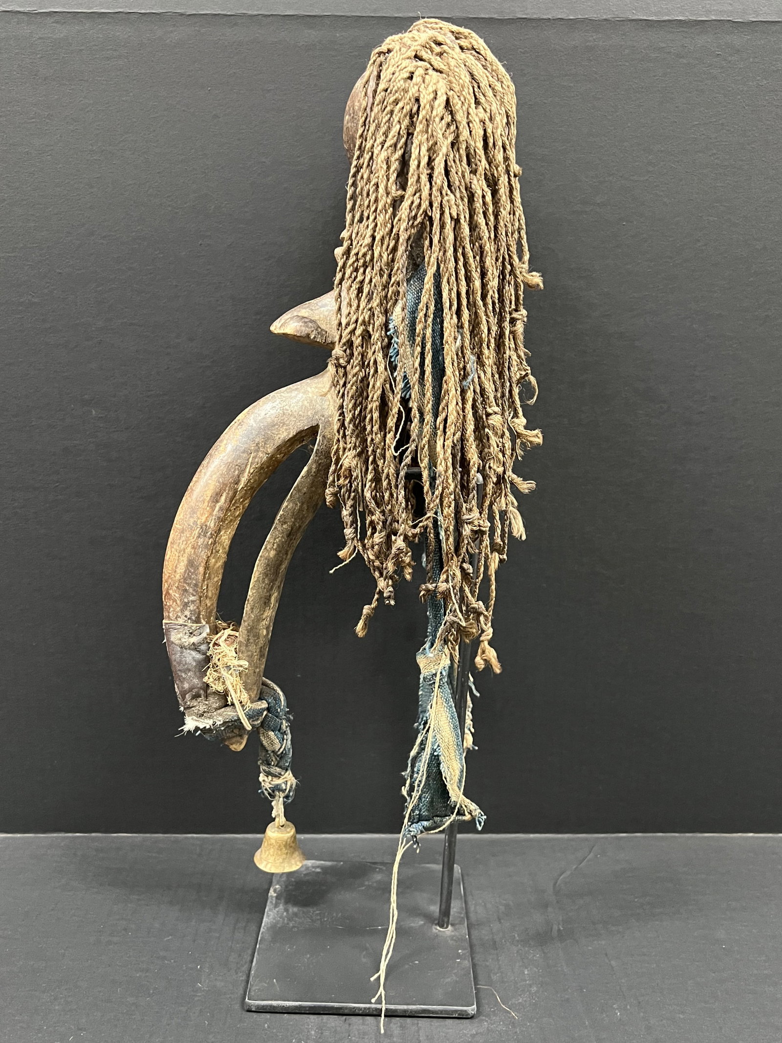 African Tribal Art Carved Wood Dan Beak Mask with Display Stand - 8