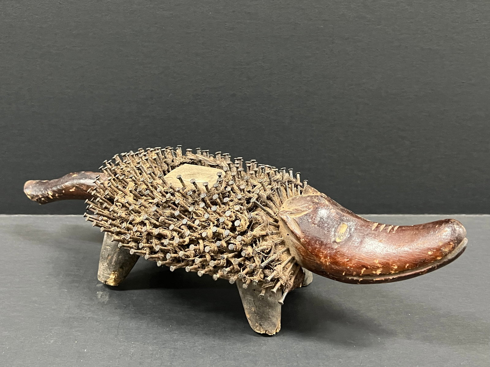 African Tribal Art Carved Wood Bacongo Nail Fetish Dog - 2