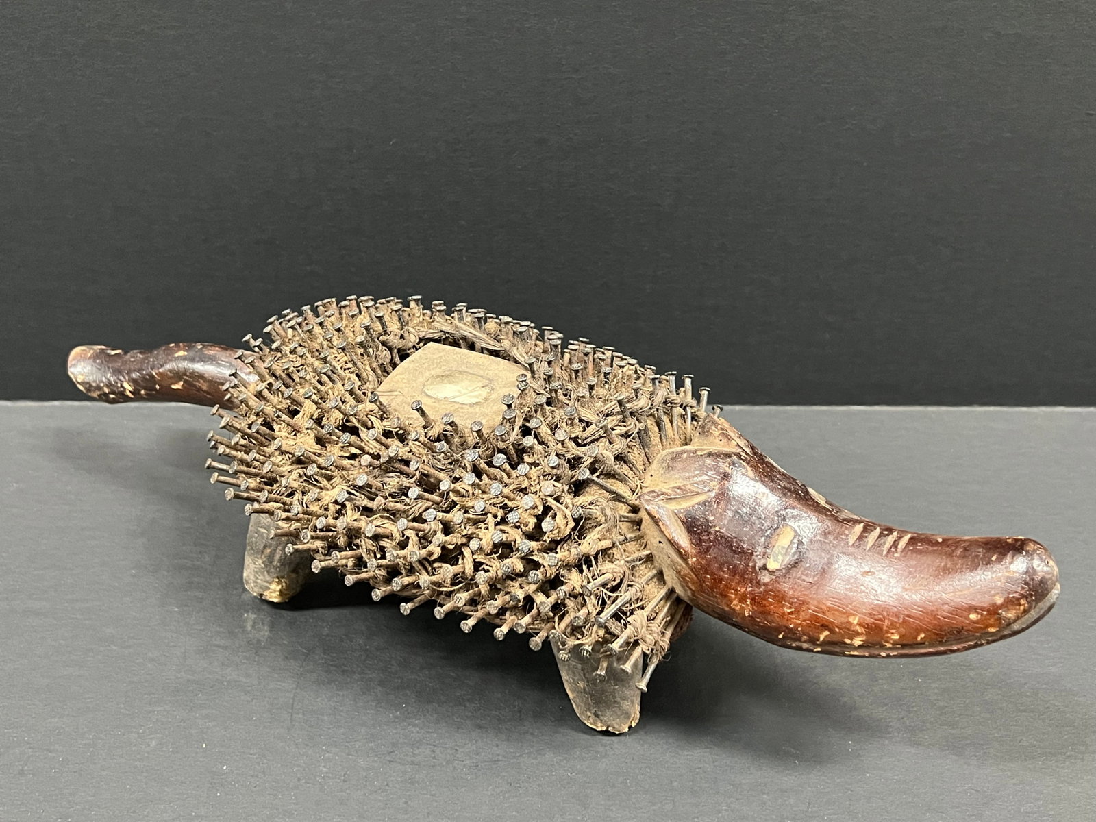 African Tribal Art Carved Wood Bacongo Nail Fetish Dog - 3