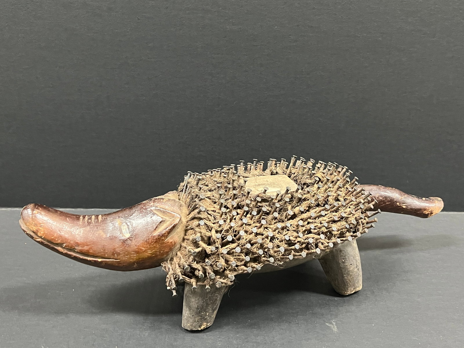 African Tribal Art Carved Wood Bacongo Nail Fetish Dog - 4