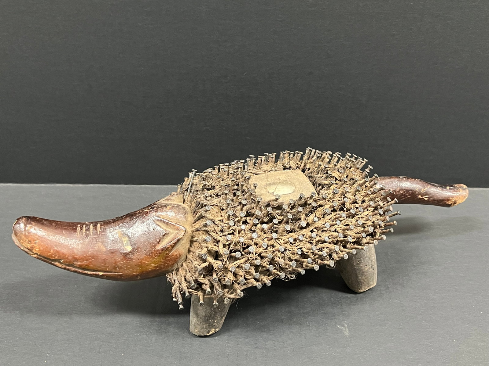 African Tribal Art Carved Wood Bacongo Nail Fetish Dog - 5