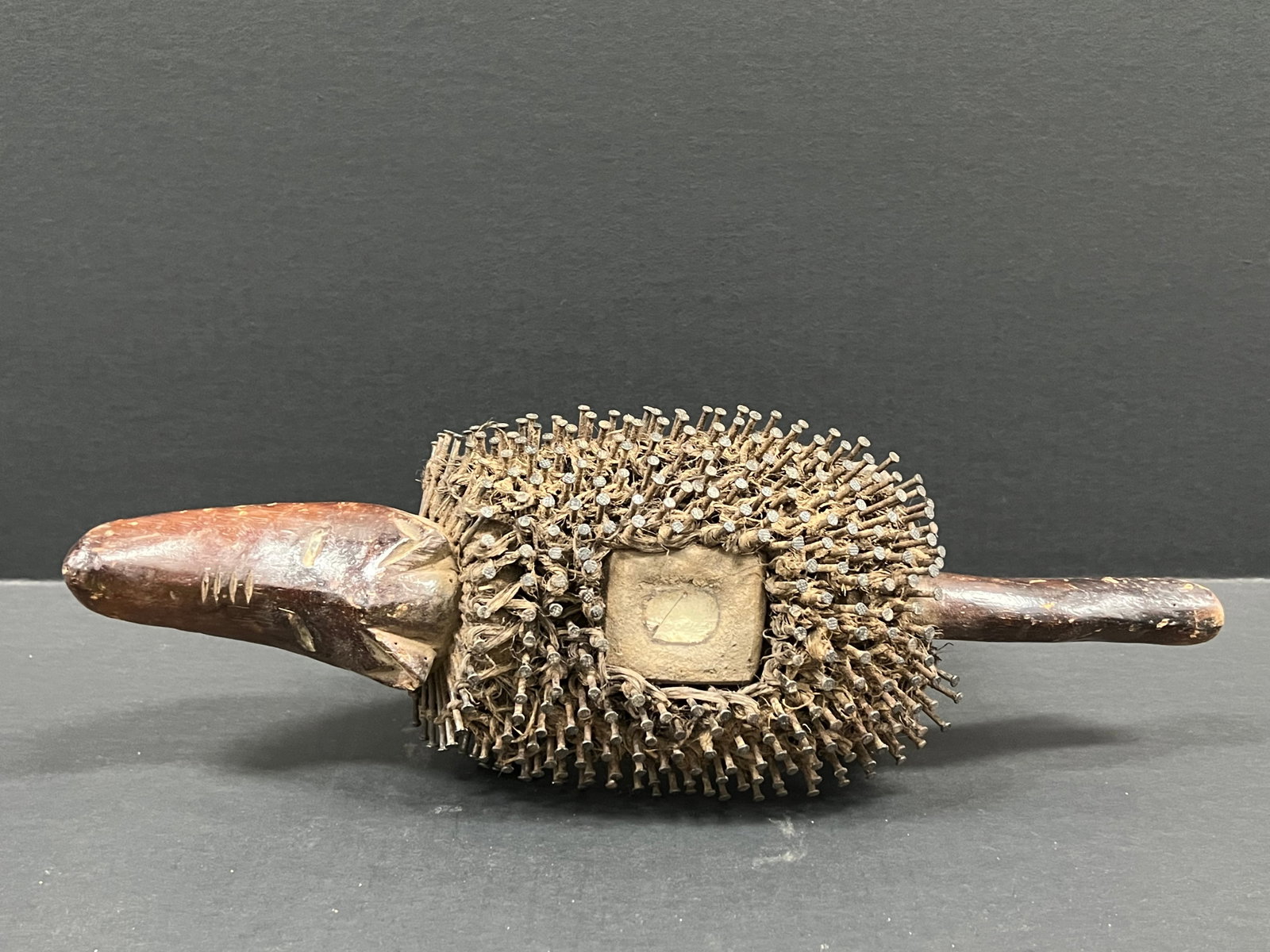 African Tribal Art Carved Wood Bacongo Nail Fetish Dog - 7