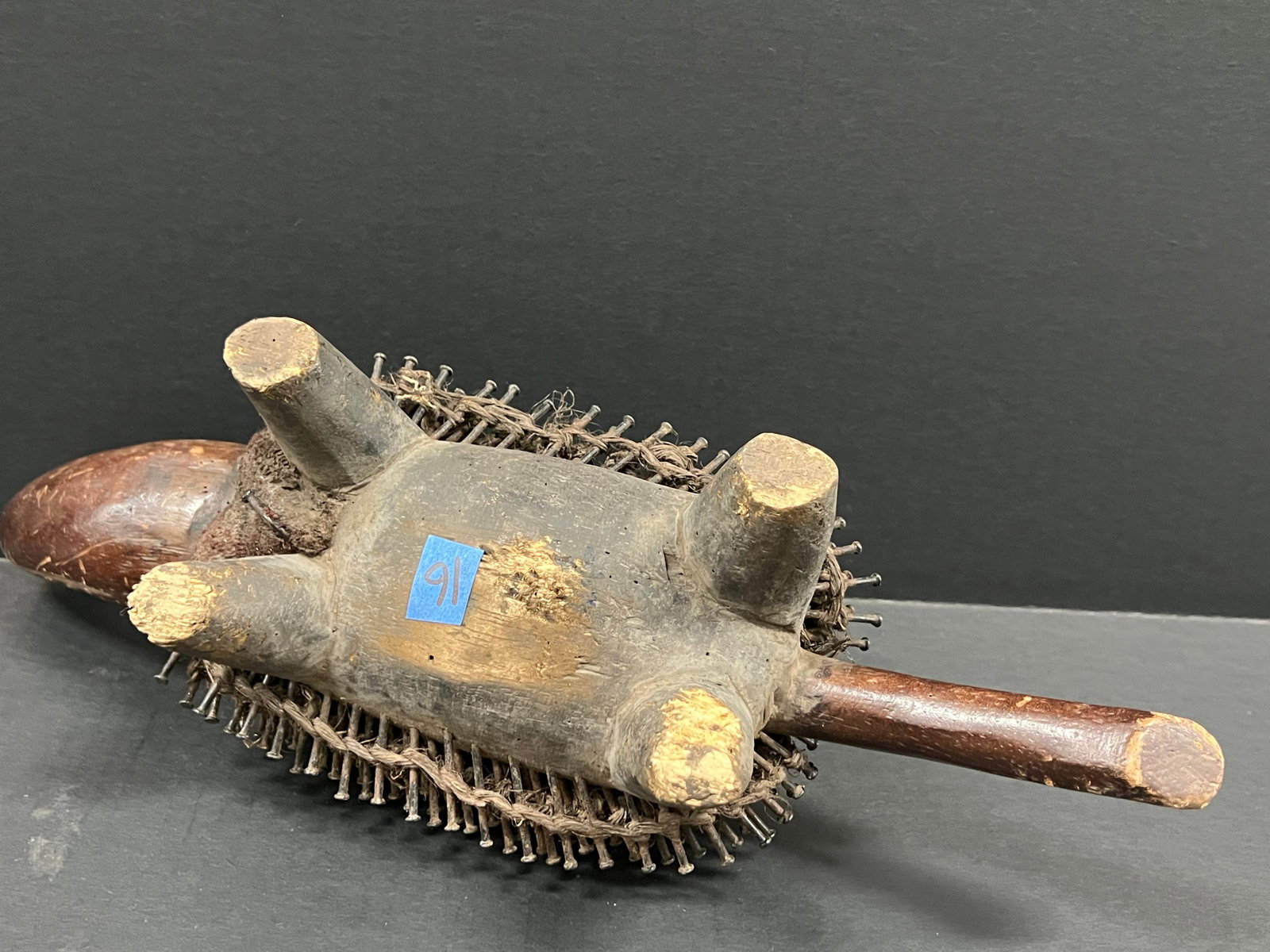 African Tribal Art Carved Wood Bacongo Nail Fetish Dog - 9