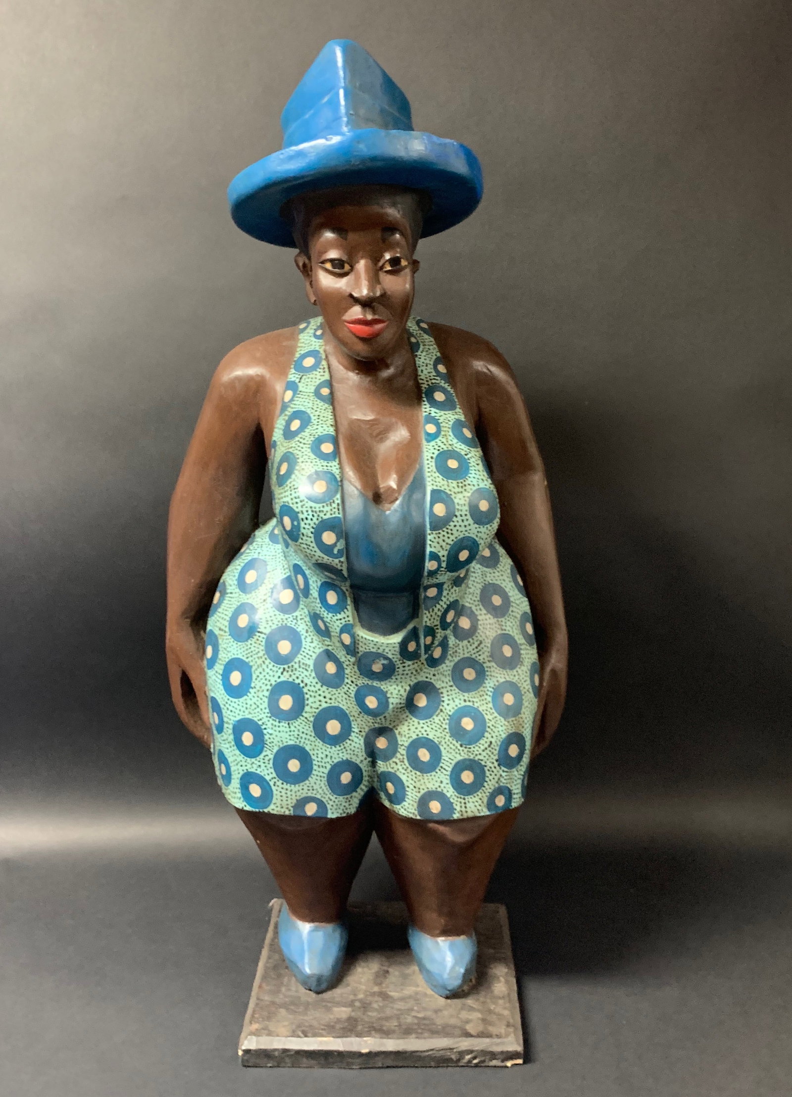African Tribal Art Carved Wood Large Female Colonial Statue: Title: Large Colonial Female Statue Date/Period: Late 20th Century Materials: Wood Size: 34.5" h x 15" w Reserve: $500.00 Shipping: Domestic: Flat-rate of $100.00 to anywhere within the contiguous U.S