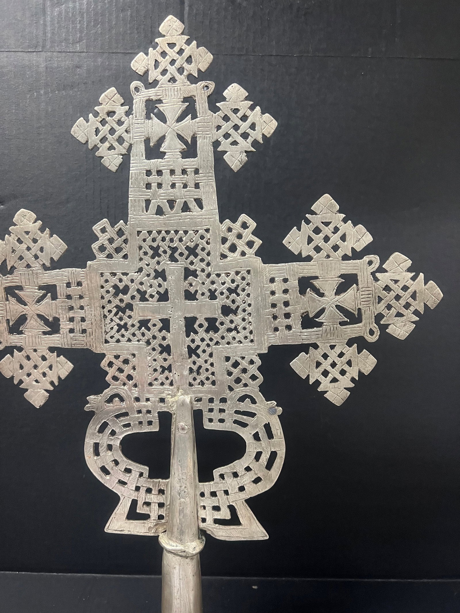 African Tribal Art Ethiopian Processional Coptic Metal Cross - 10