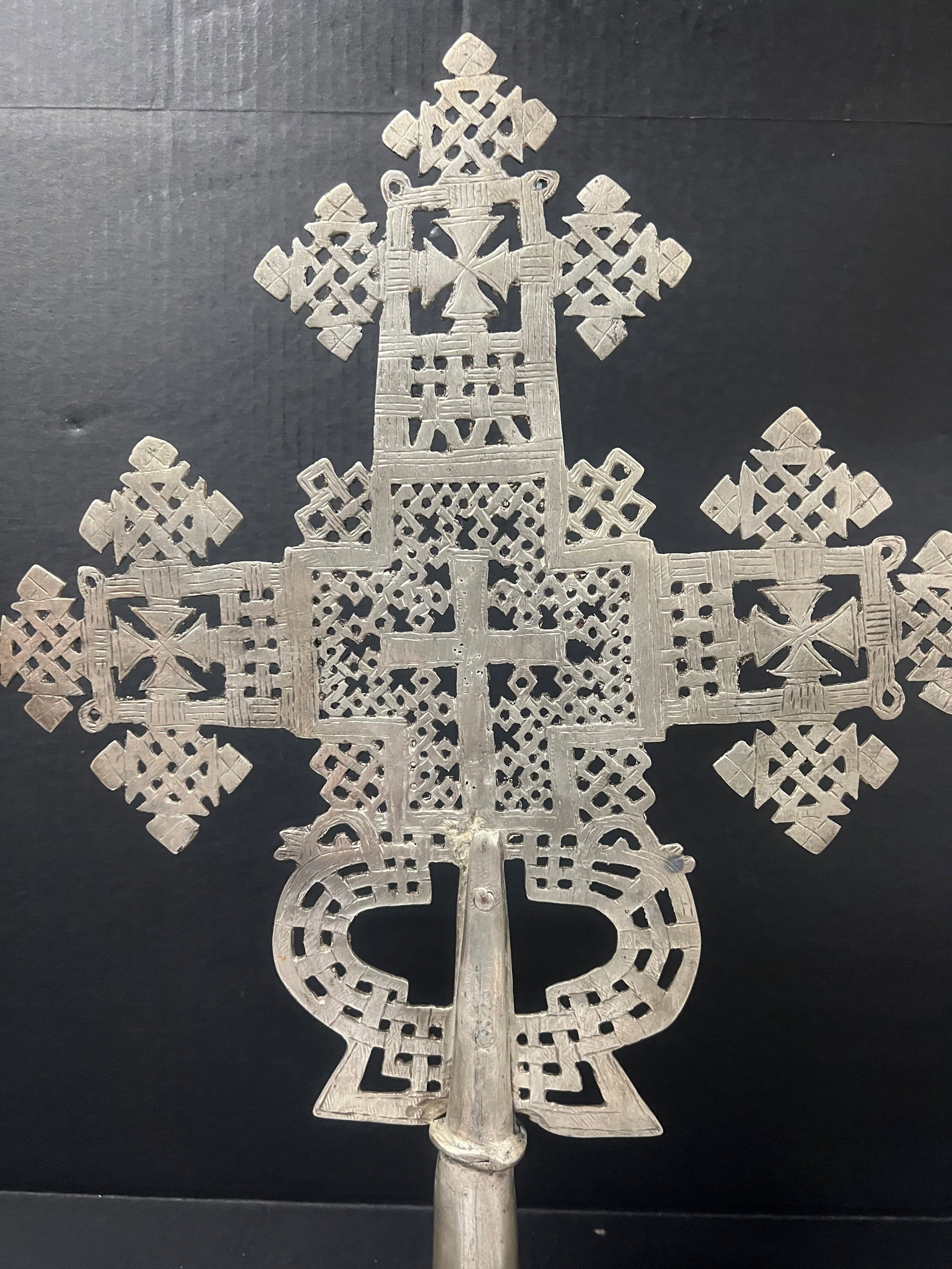 African Tribal Art Ethiopian Processional Coptic Metal Cross - 8