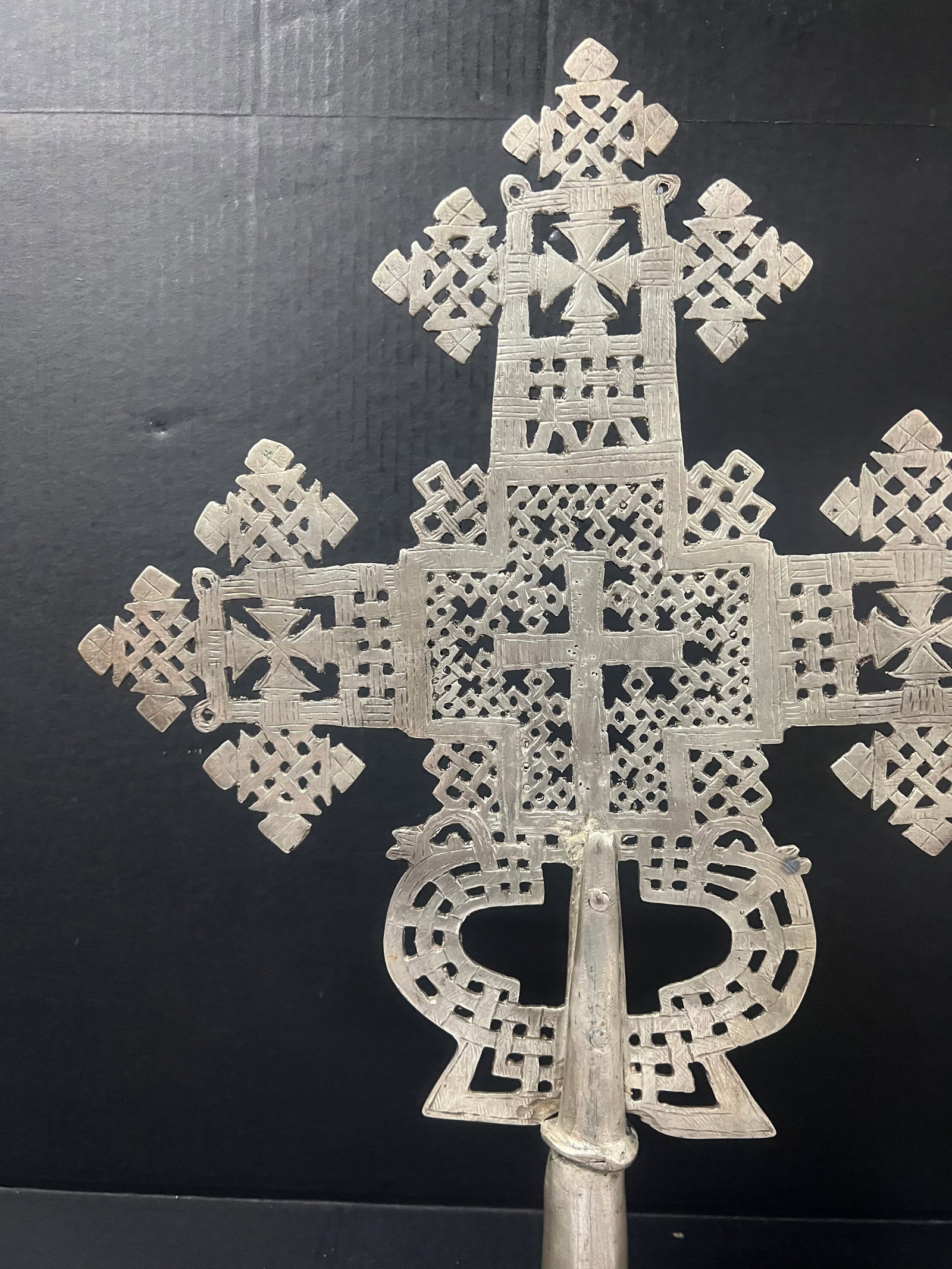 African Tribal Art Ethiopian Processional Coptic Metal Cross - 9
