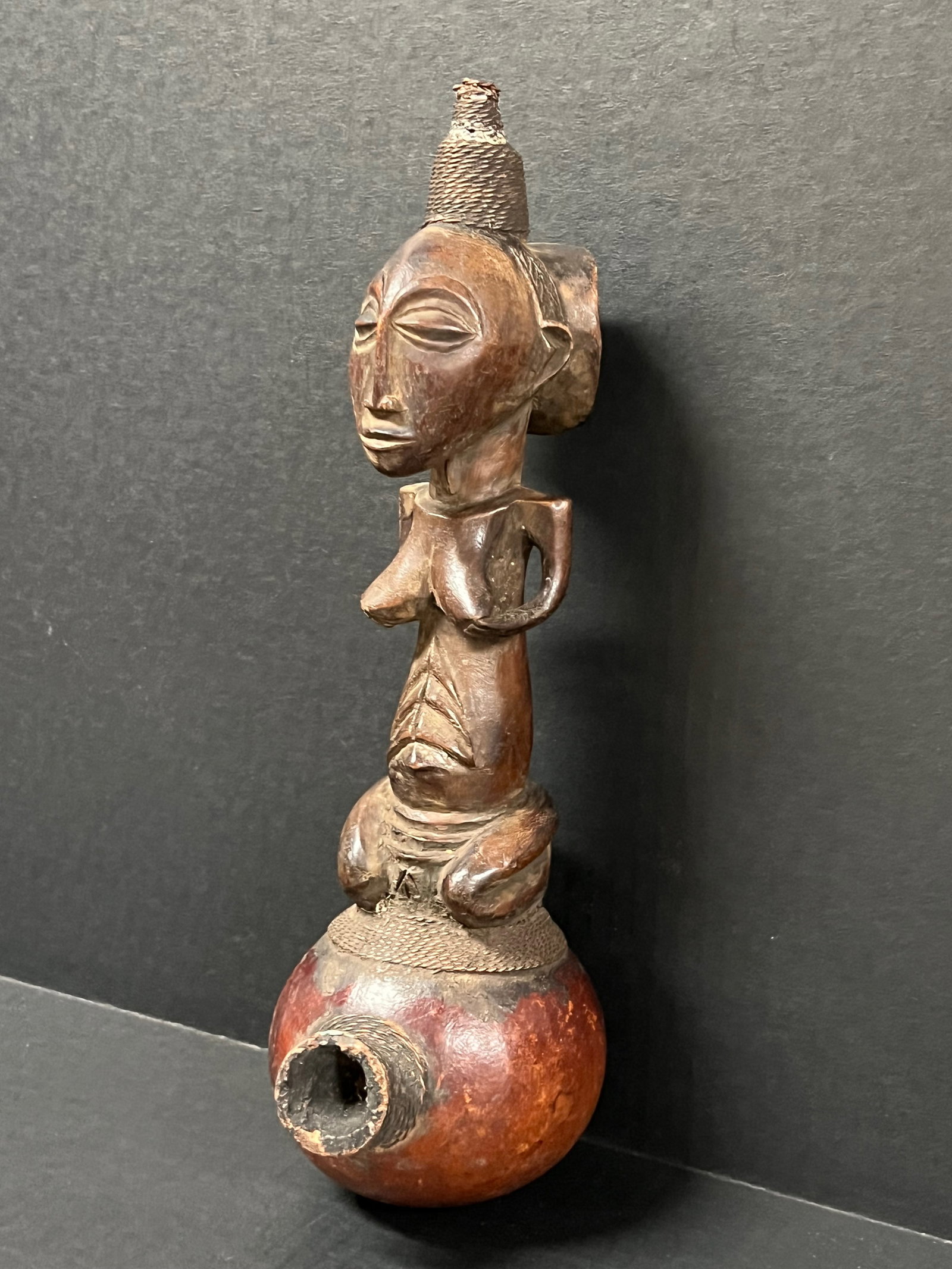 African Tribal Art Carved Wood Kuba Pipe - 4