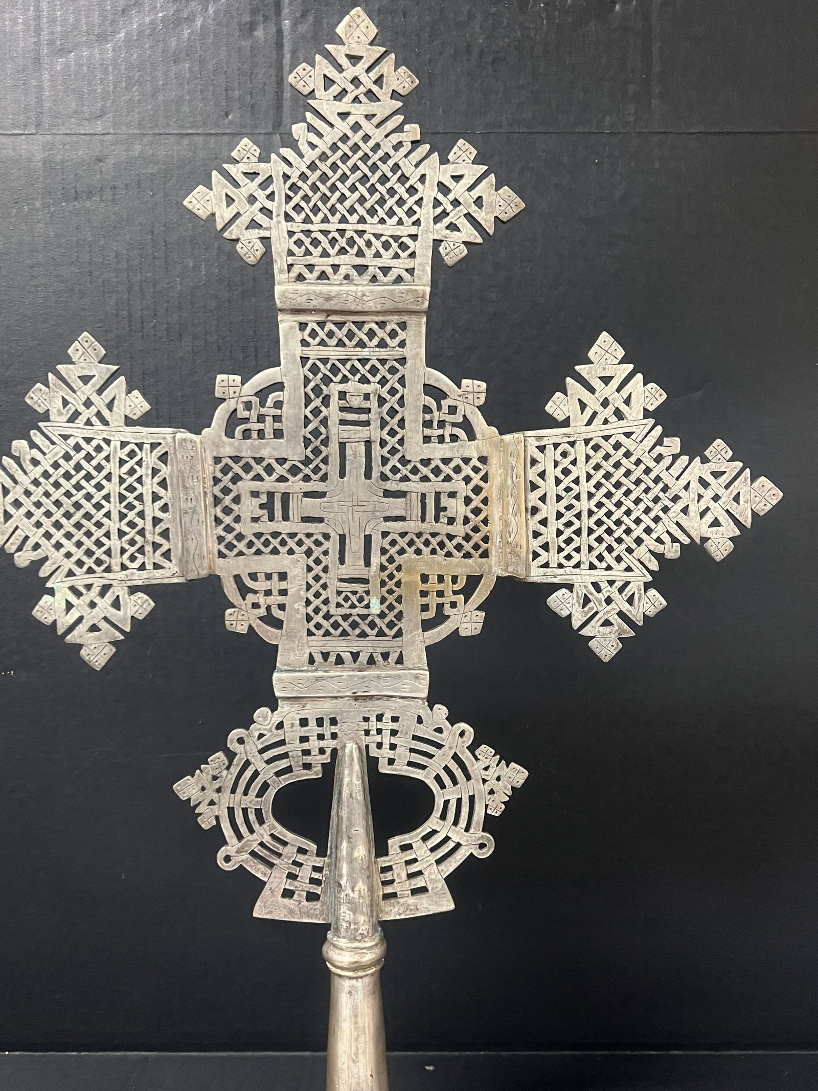 African Tribal Art Ethiopian Processional Coptic Metal Cross - 10