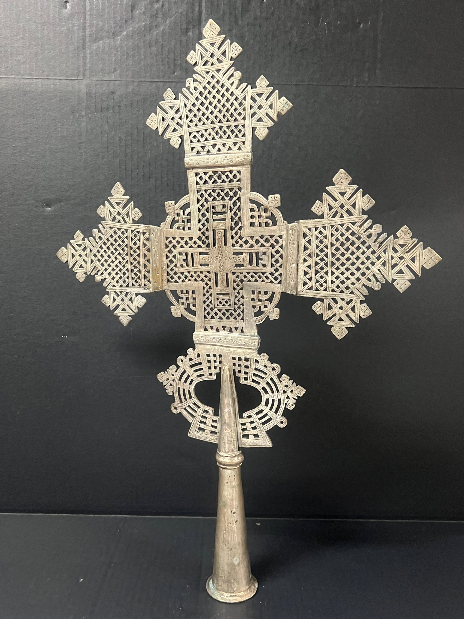 African Tribal Art Ethiopian Processional Coptic Metal Cross - 6