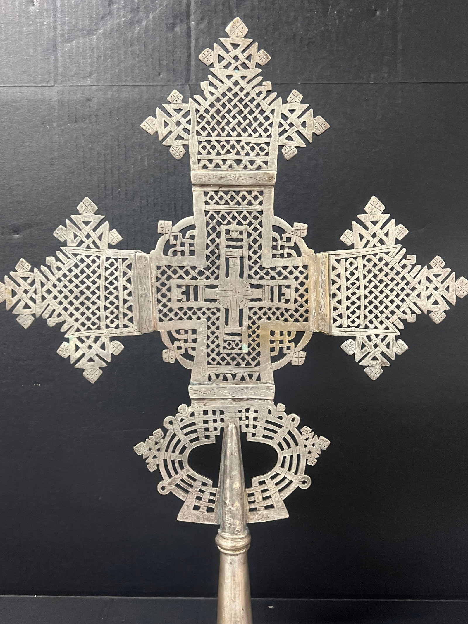 African Tribal Art Ethiopian Processional Coptic Metal Cross - 8