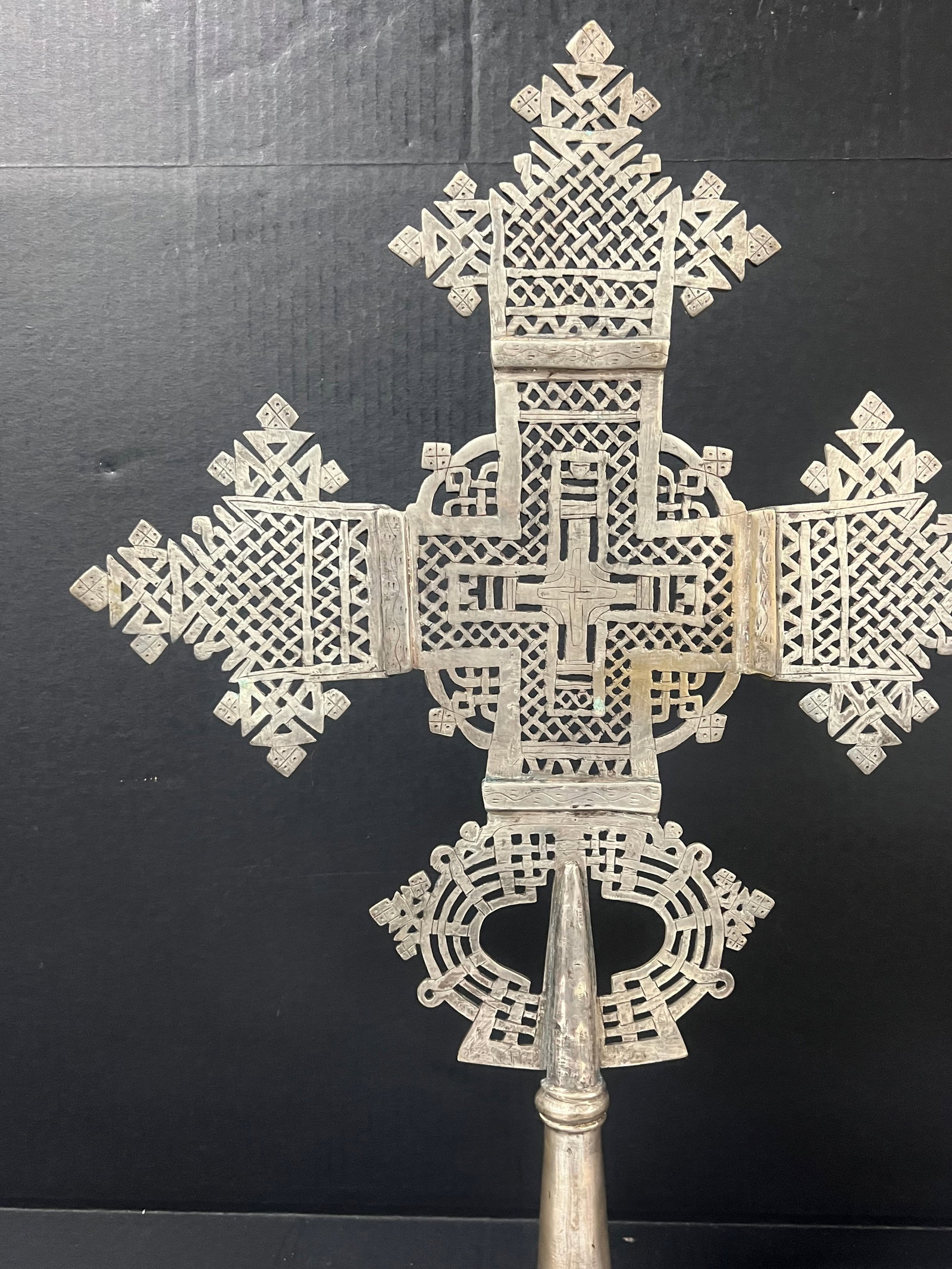 African Tribal Art Ethiopian Processional Coptic Metal Cross - 9