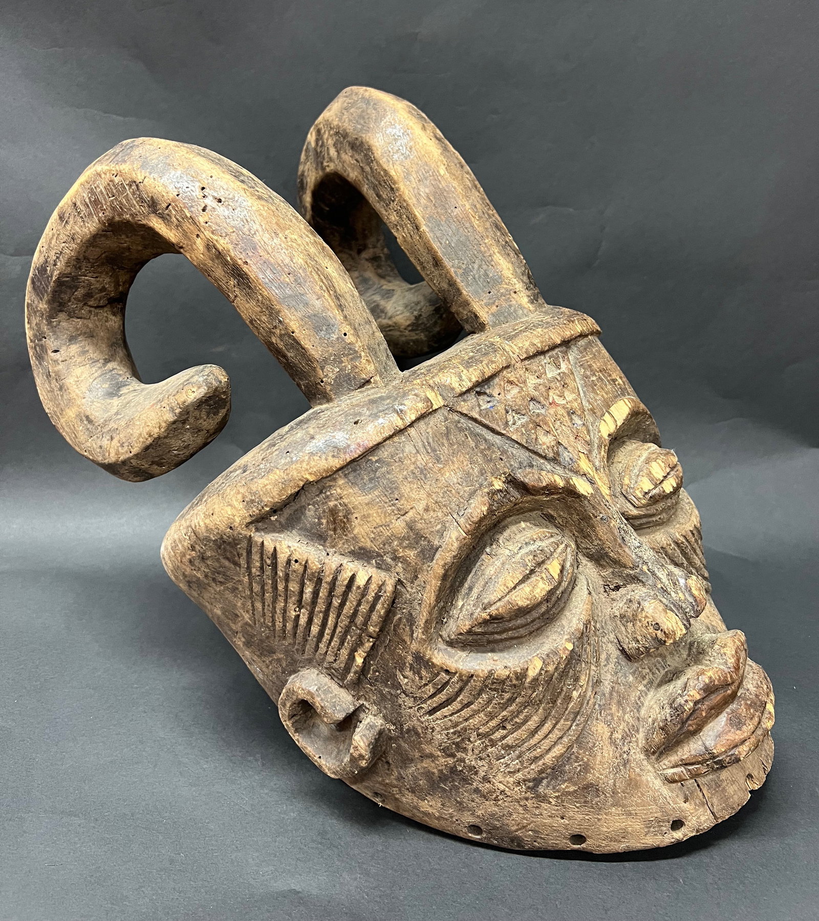 African Tribal Art Carved Wood Kuba Helmet Mask - 2