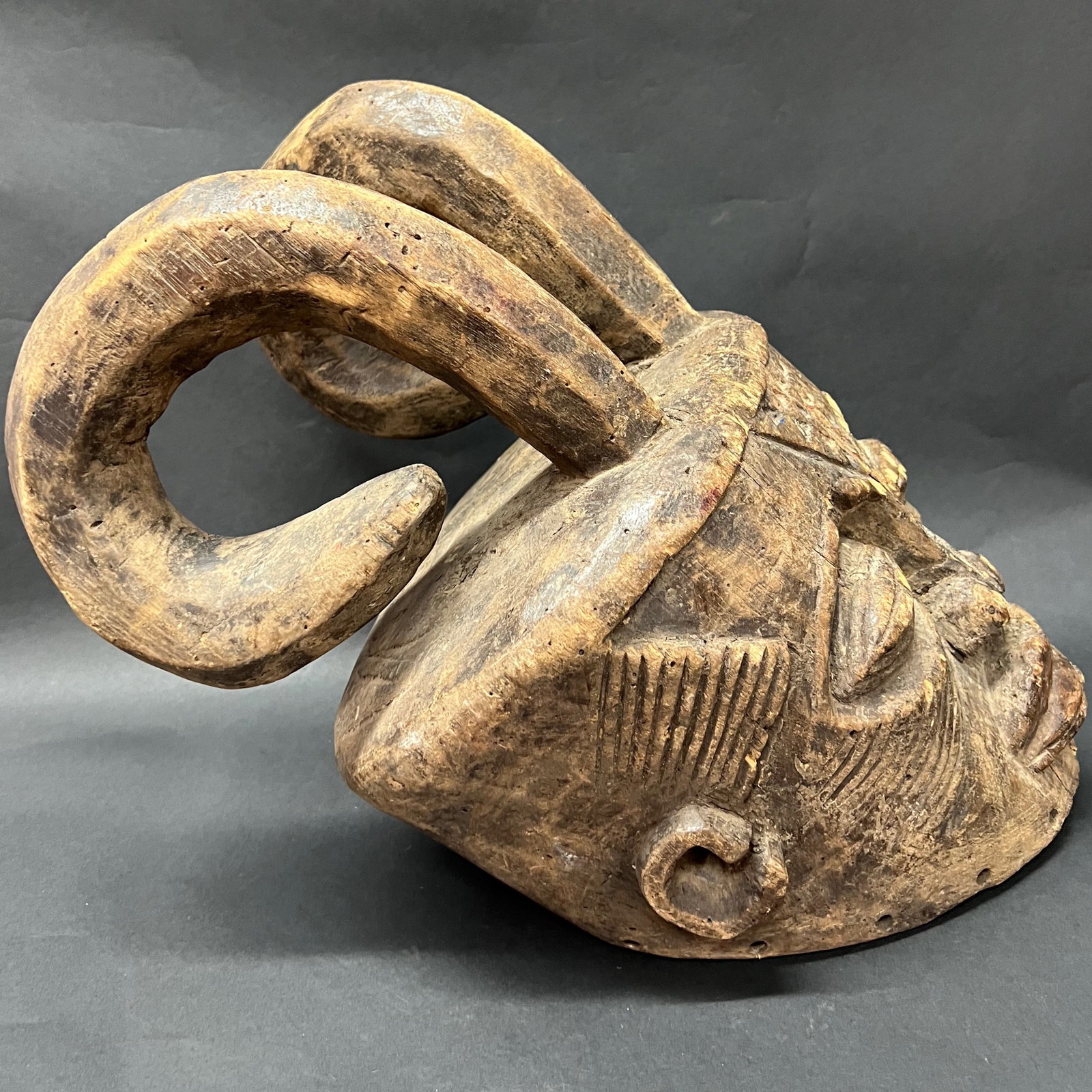African Tribal Art Carved Wood Kuba Helmet Mask - 3