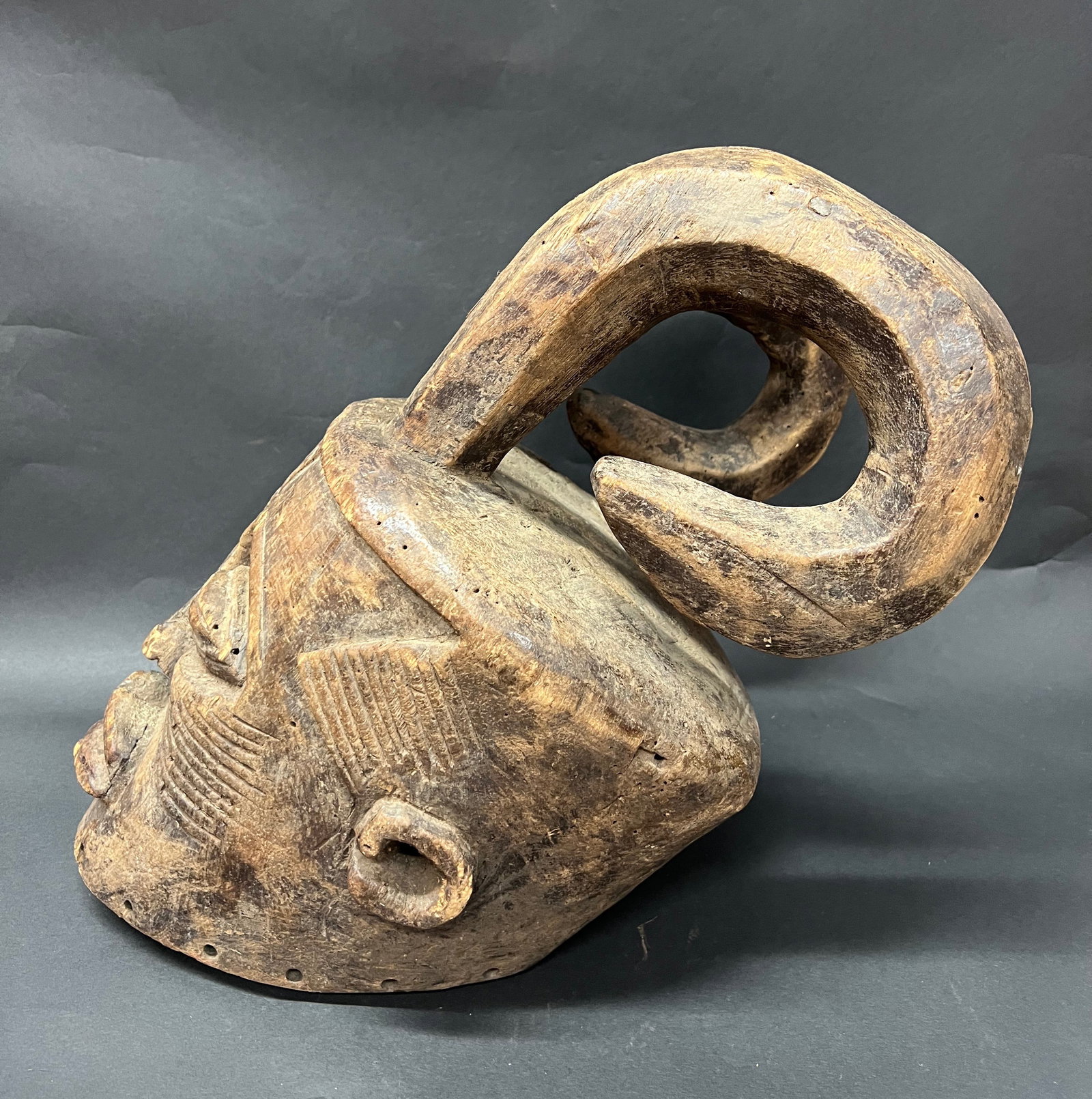 African Tribal Art Carved Wood Kuba Helmet Mask - 5