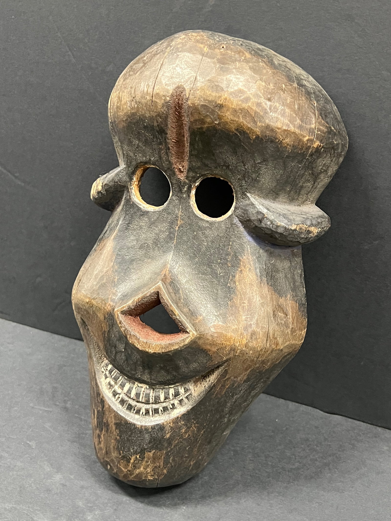 African Tribal Art Carved Wood Skull Mask - 2