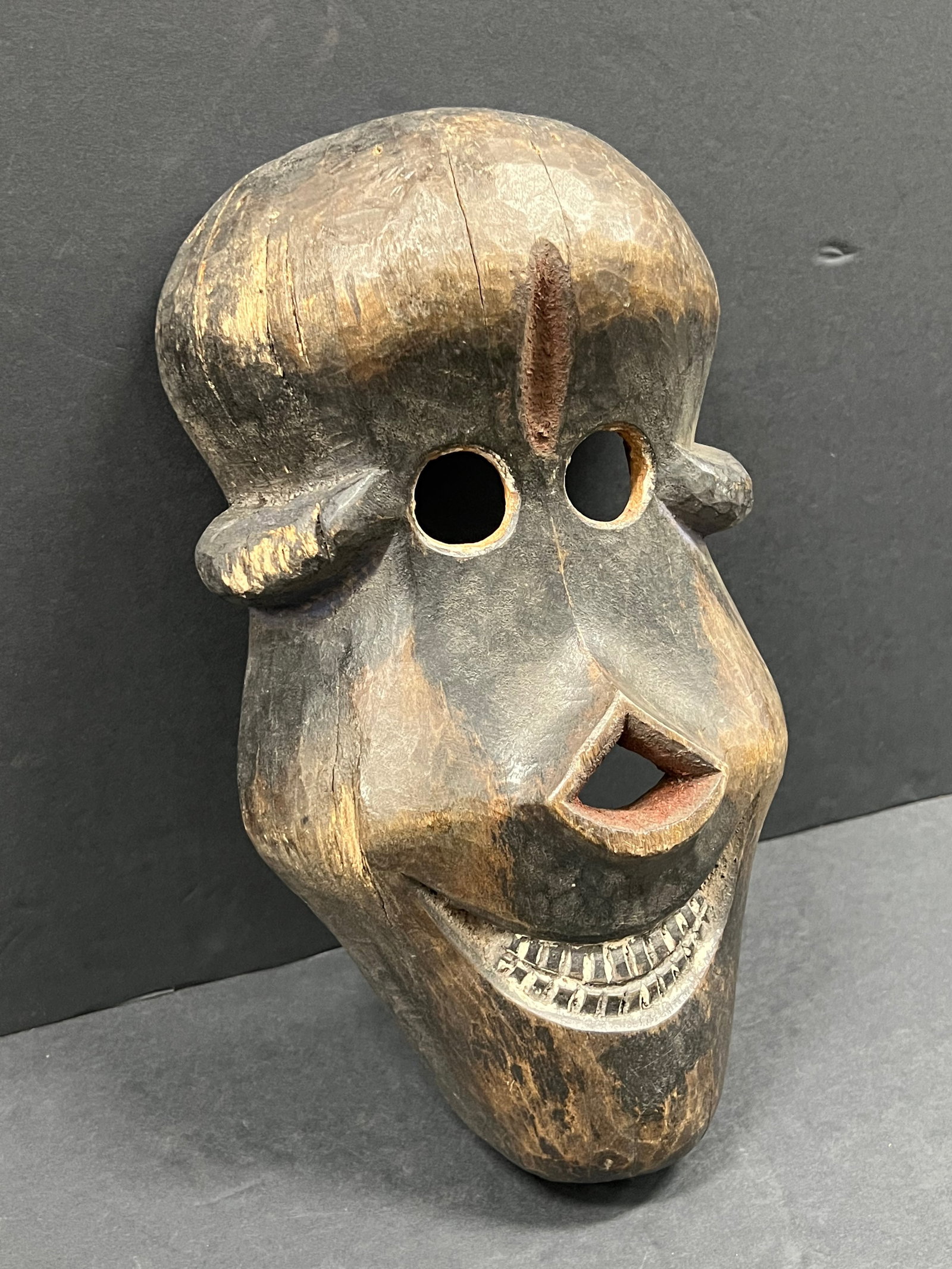 African Tribal Art Carved Wood Skull Mask - 3
