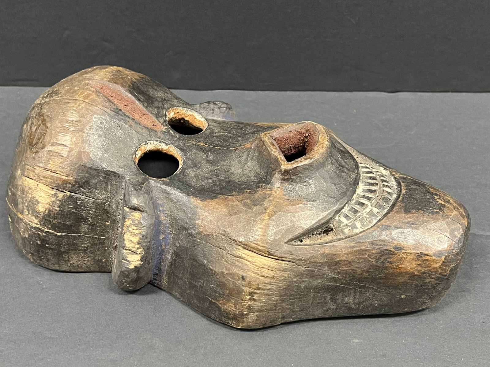 African Tribal Art Carved Wood Skull Mask - 4