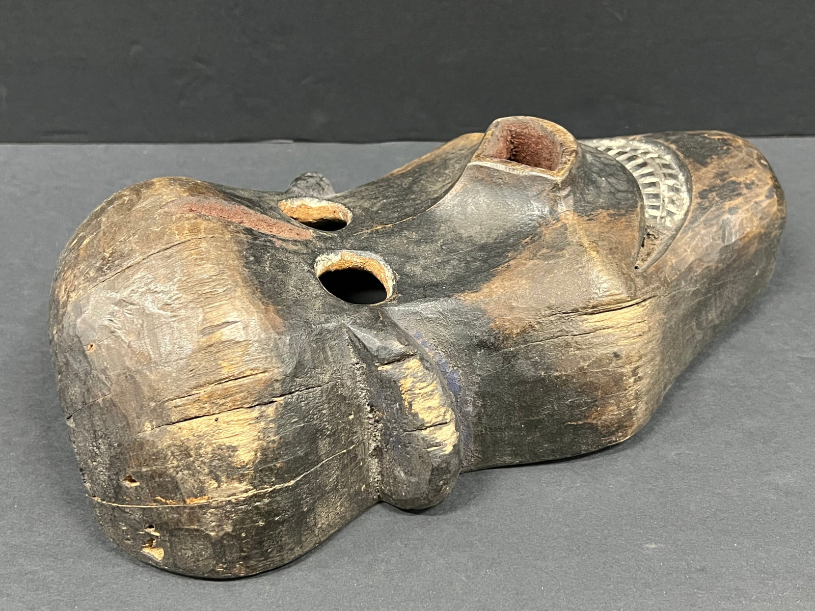African Tribal Art Carved Wood Skull Mask - 5