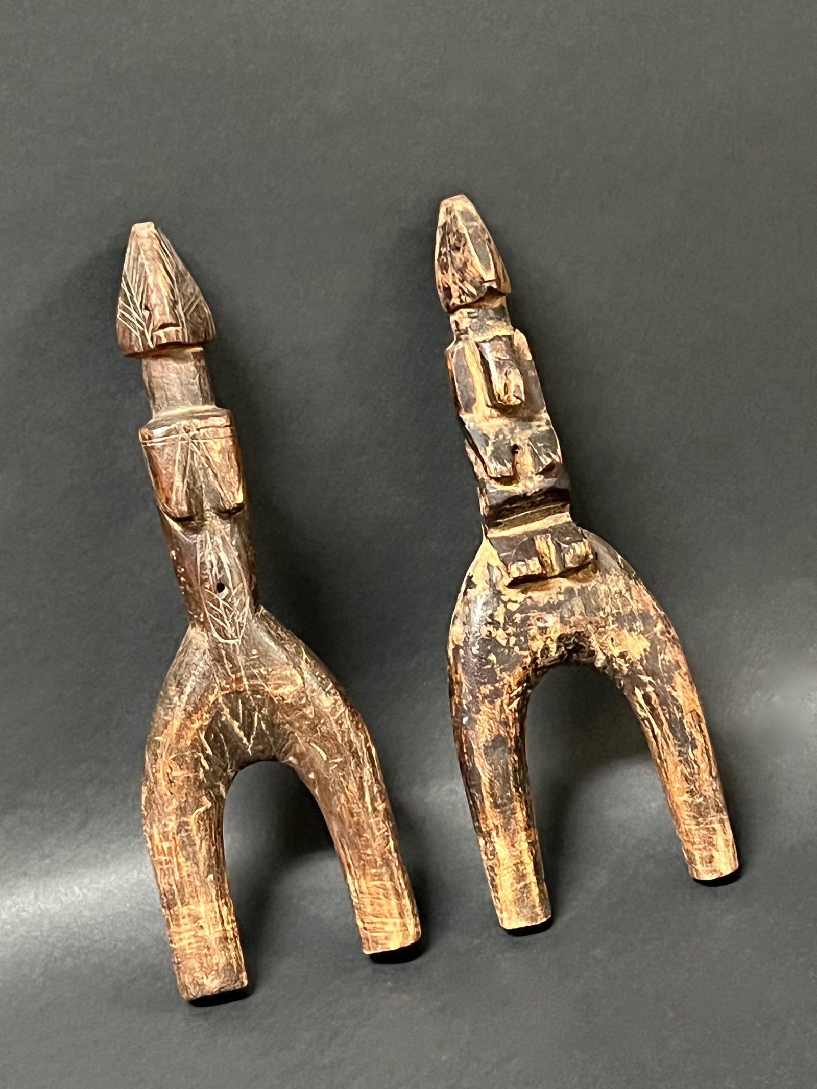 African Tribal Art Carved Wood Pair of Slingshot - 2