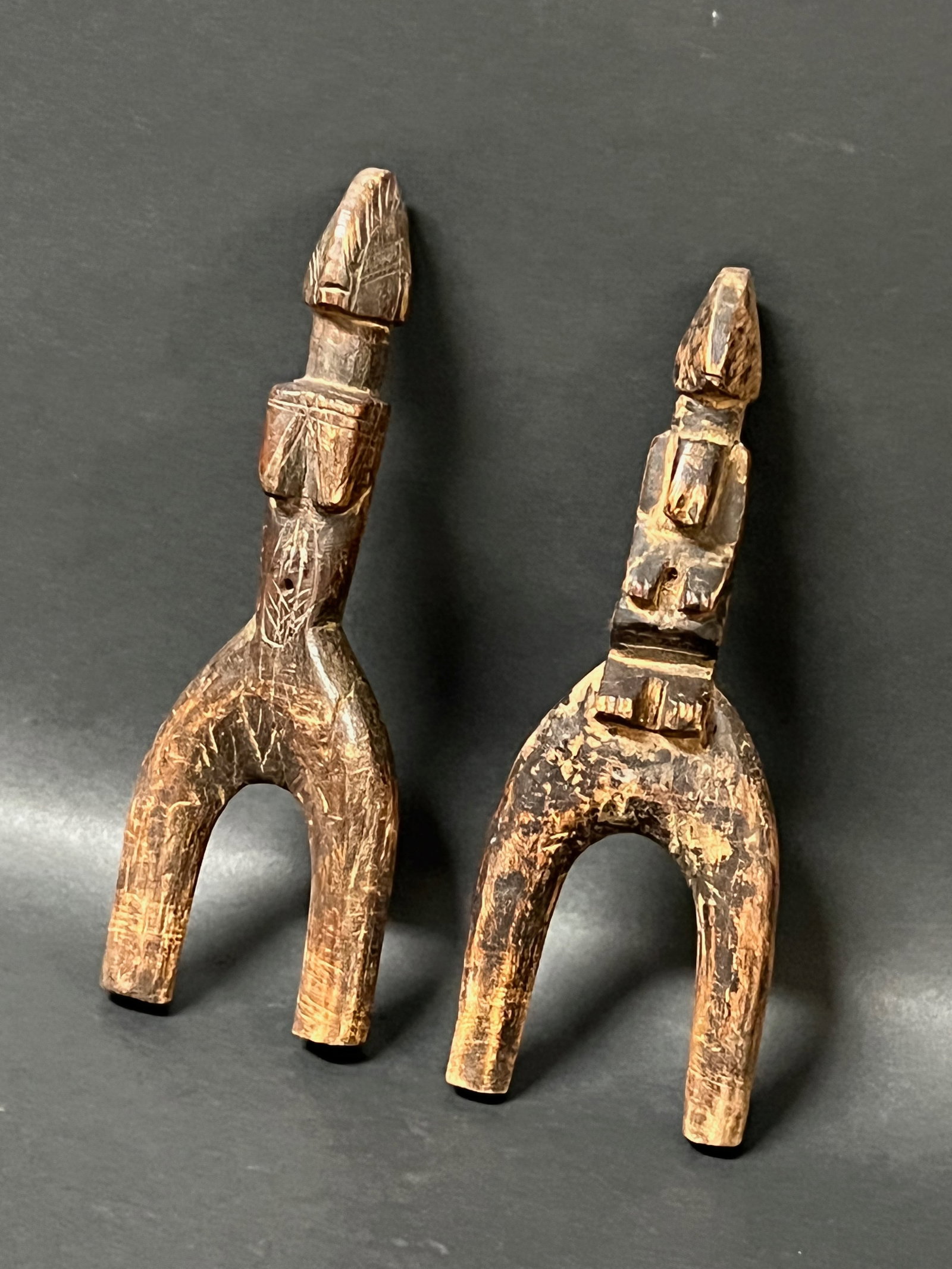 African Tribal Art Carved Wood Pair of Slingshot - 3