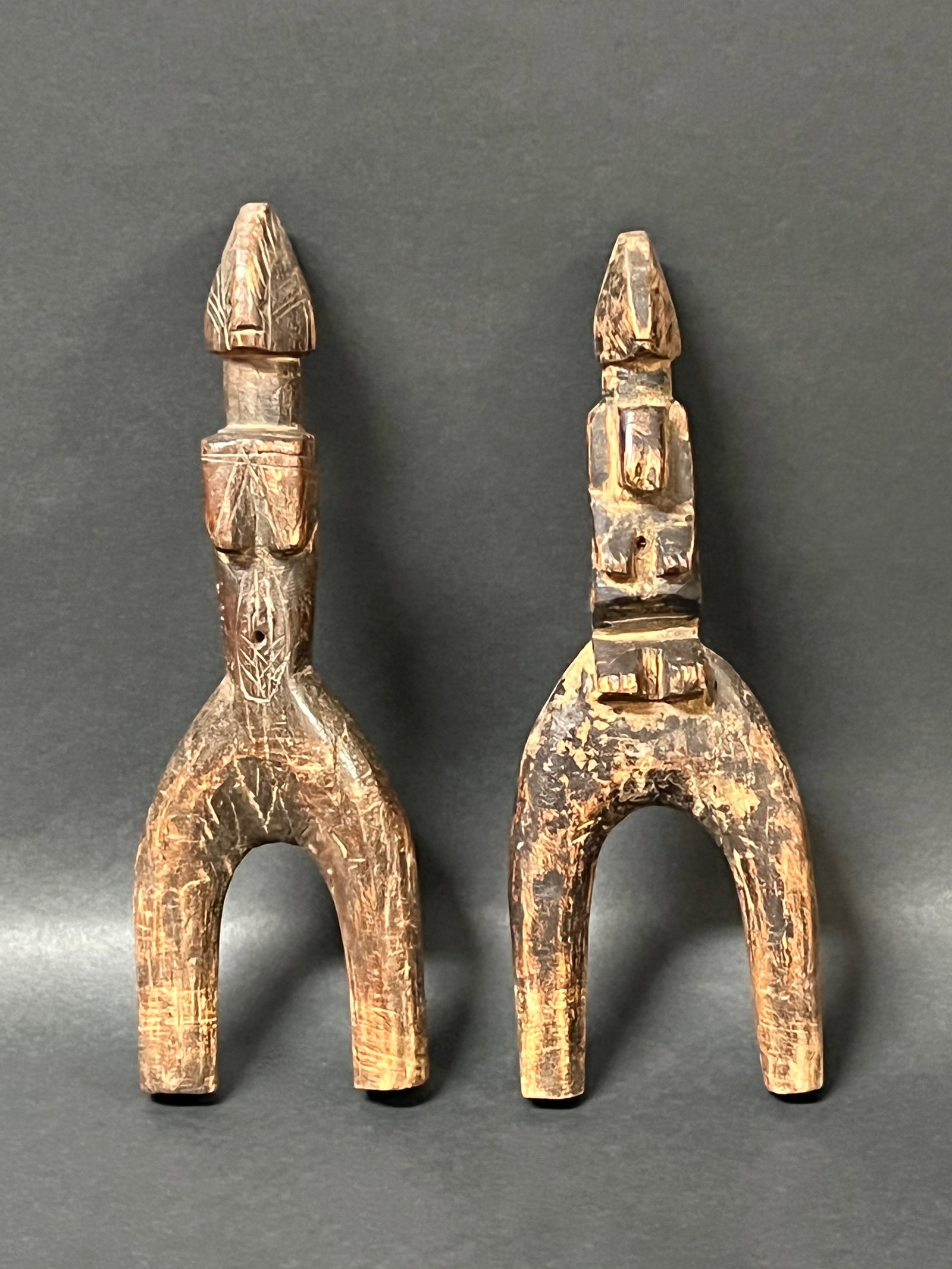 African Tribal Art Carved Wood Pair of Slingshot - 4