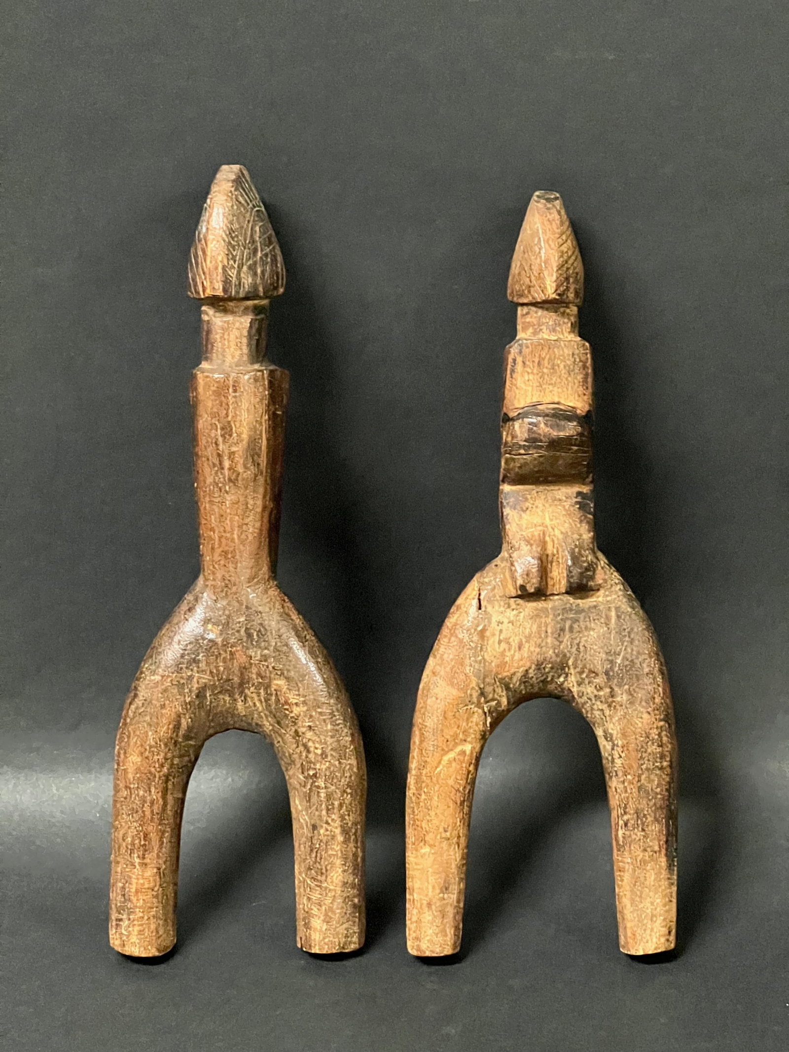 African Tribal Art Carved Wood Pair of Slingshot - 5