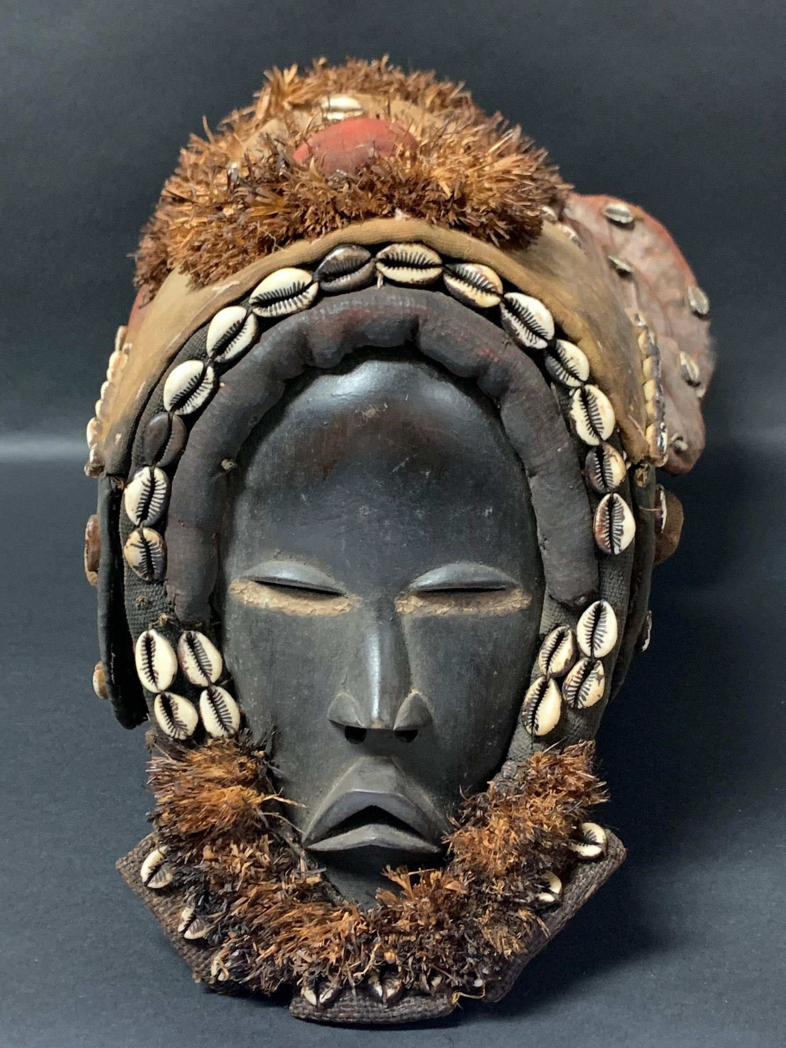 African Tribal Art Carved Wood Dan Helmet Mask with Cowry Shell (1 of 7)