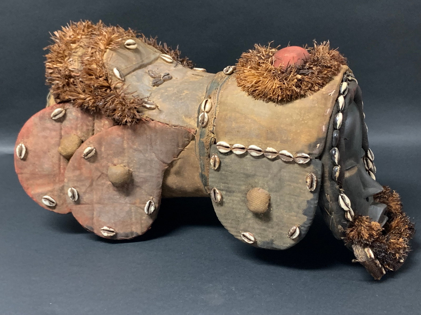African Tribal Art Carved Wood Dan Helmet Mask with Cowry Shell - 3