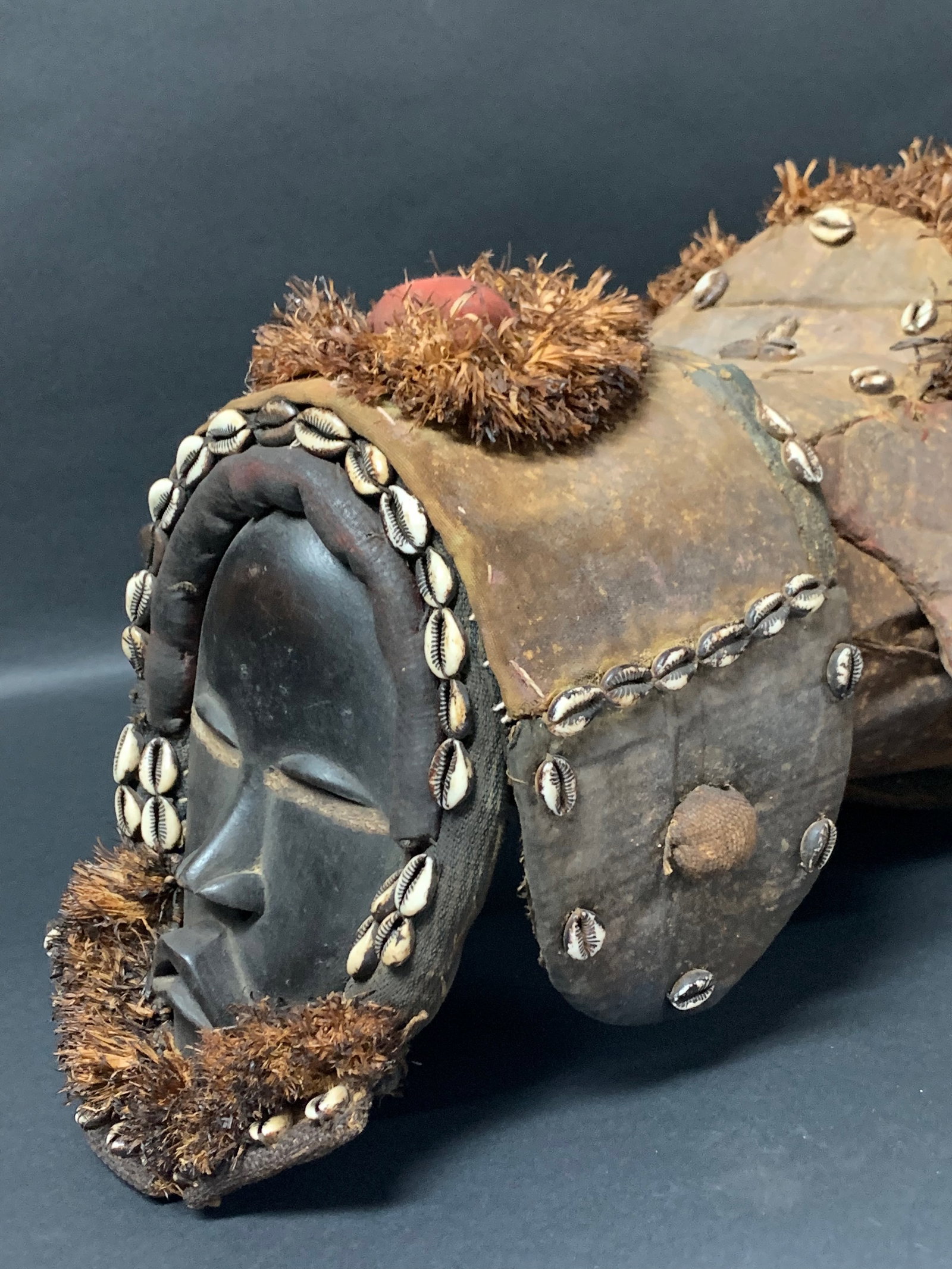 African Tribal Art Carved Wood Dan Helmet Mask with Cowry Shell - 5