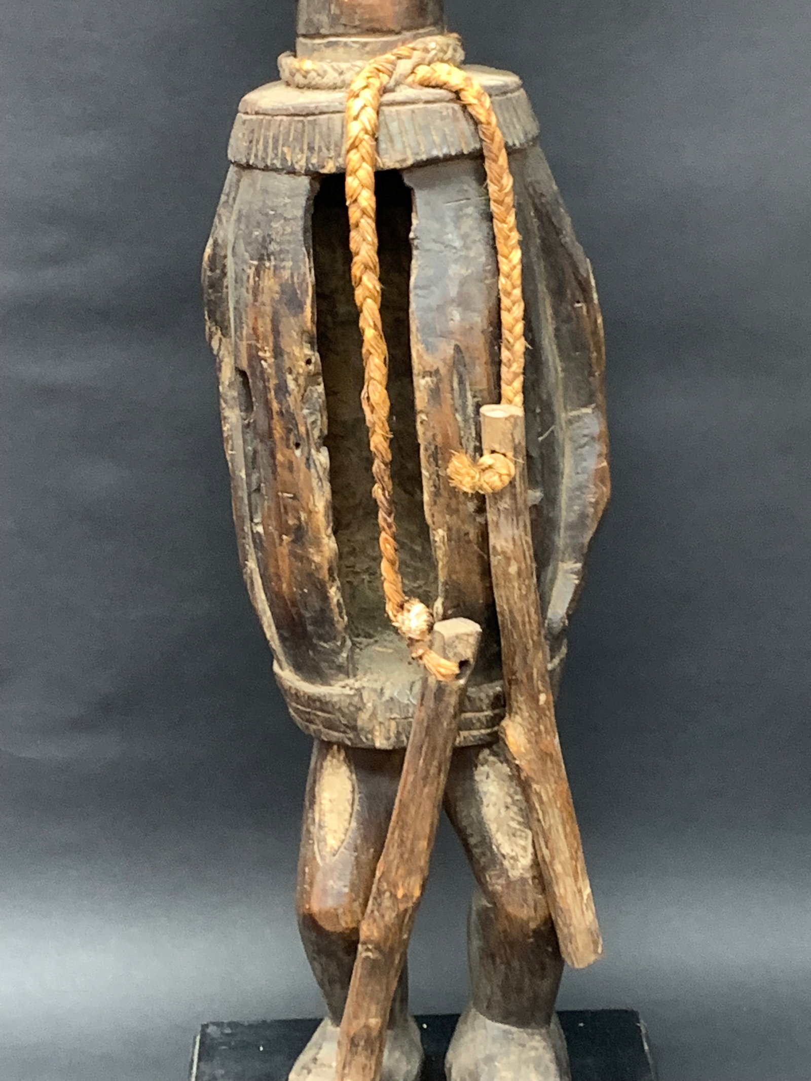 African Tribal Art Carved Wood Dan Slit Gong Instrument Sculpture - 2